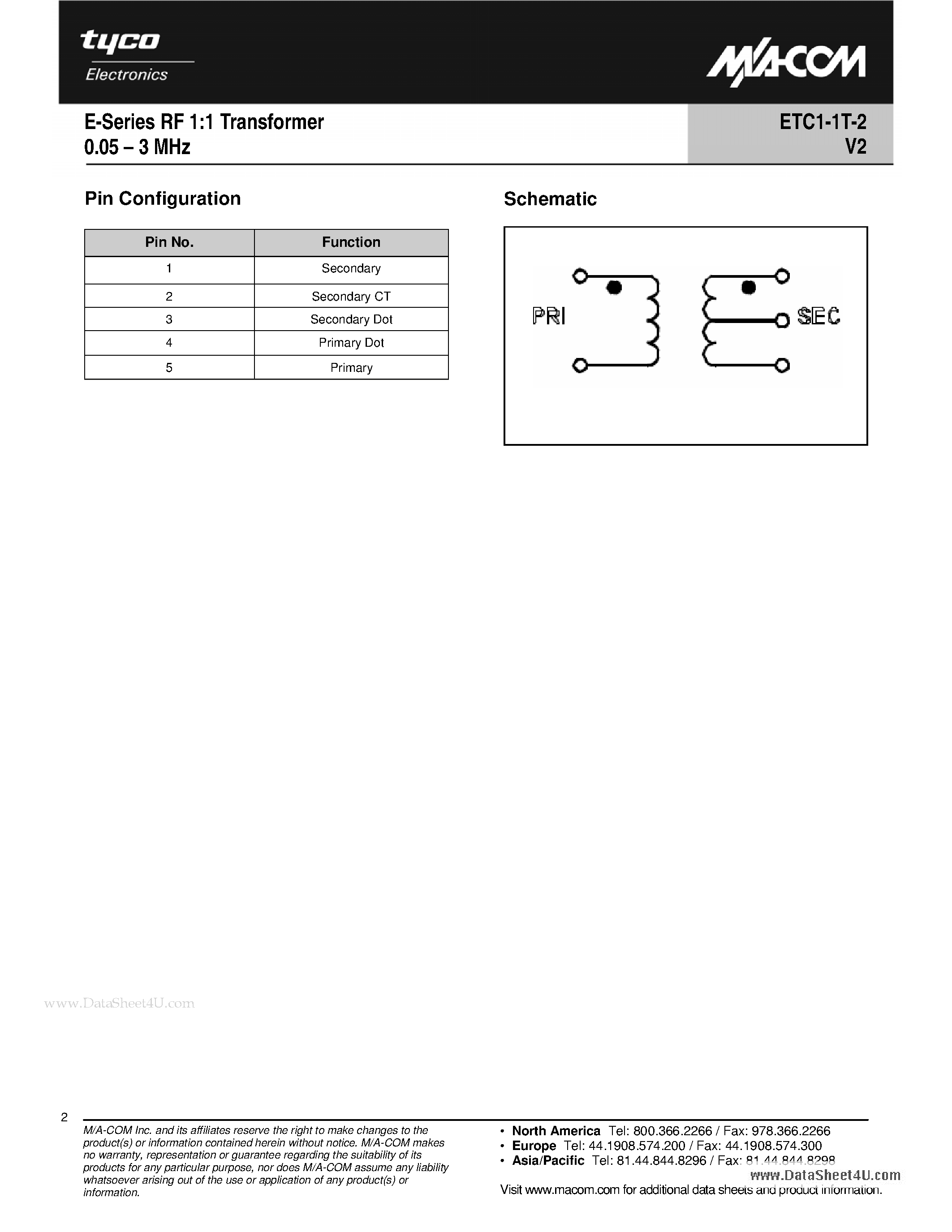 Datasheet ETC1-1T-2 - E-Series RF 1:1 Transformer page 2