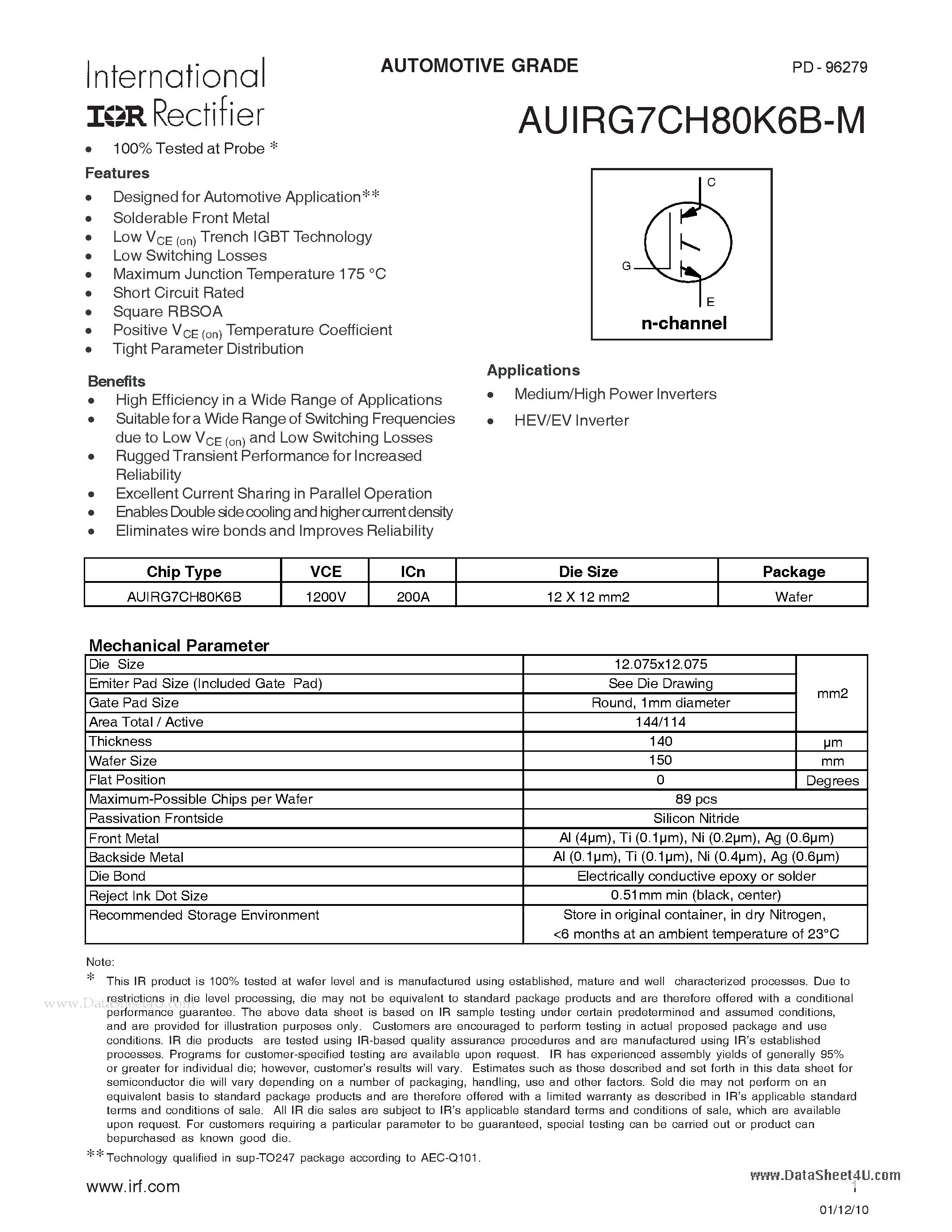 Даташит AUIRG7CH80K6B-M - AUTOMOTIVE GRADE страница 1