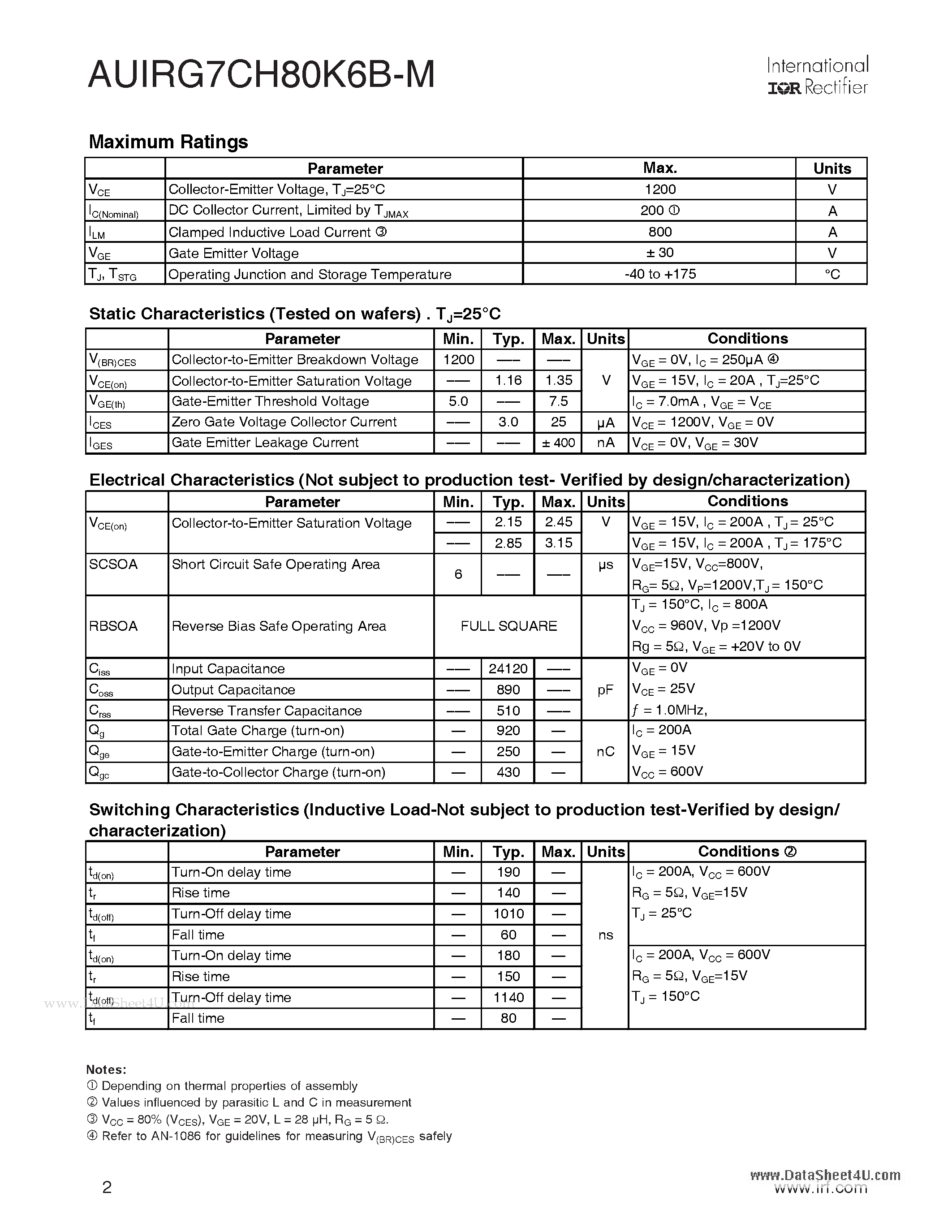 Даташит AUIRG7CH80K6B-M - AUTOMOTIVE GRADE страница 2