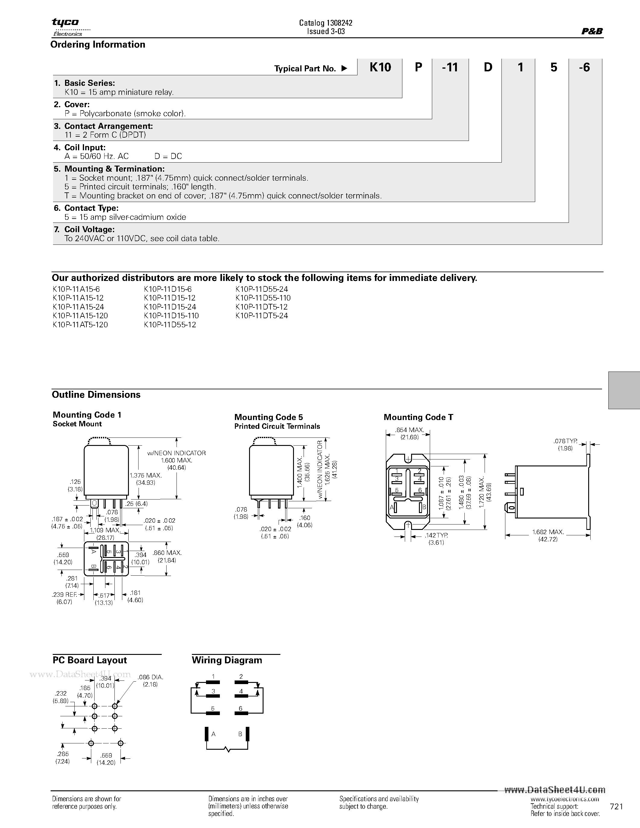 Datasheet K10 - 15 Amp General Purpose Miniature Relay page 2