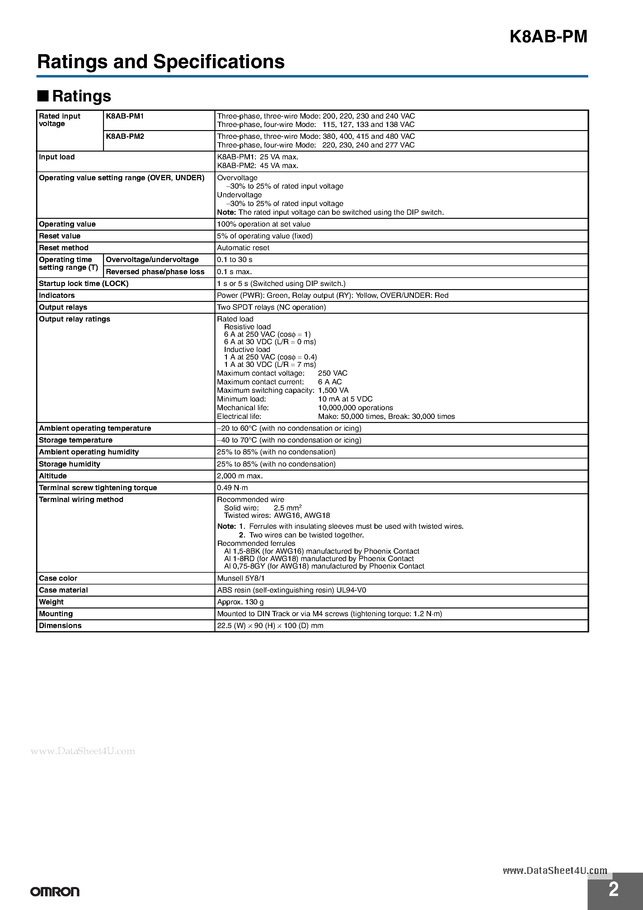 Даташит K8AB-PM - Three-phase Phase-sequence Phase-loss Relay страница 2