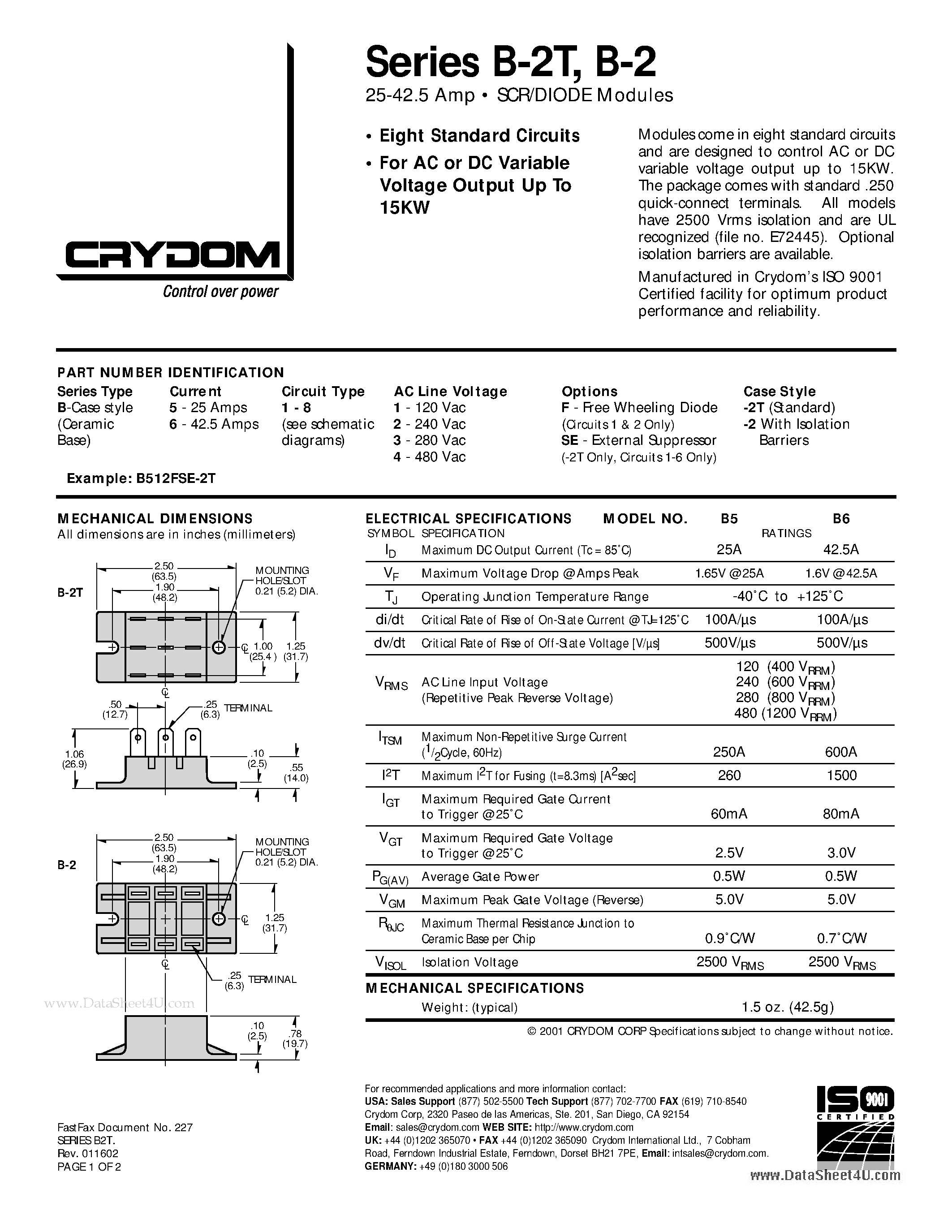 Datasheet B622F-2 page 1 Datasheet B622F-2 - SCR/DIODE Modules page 1