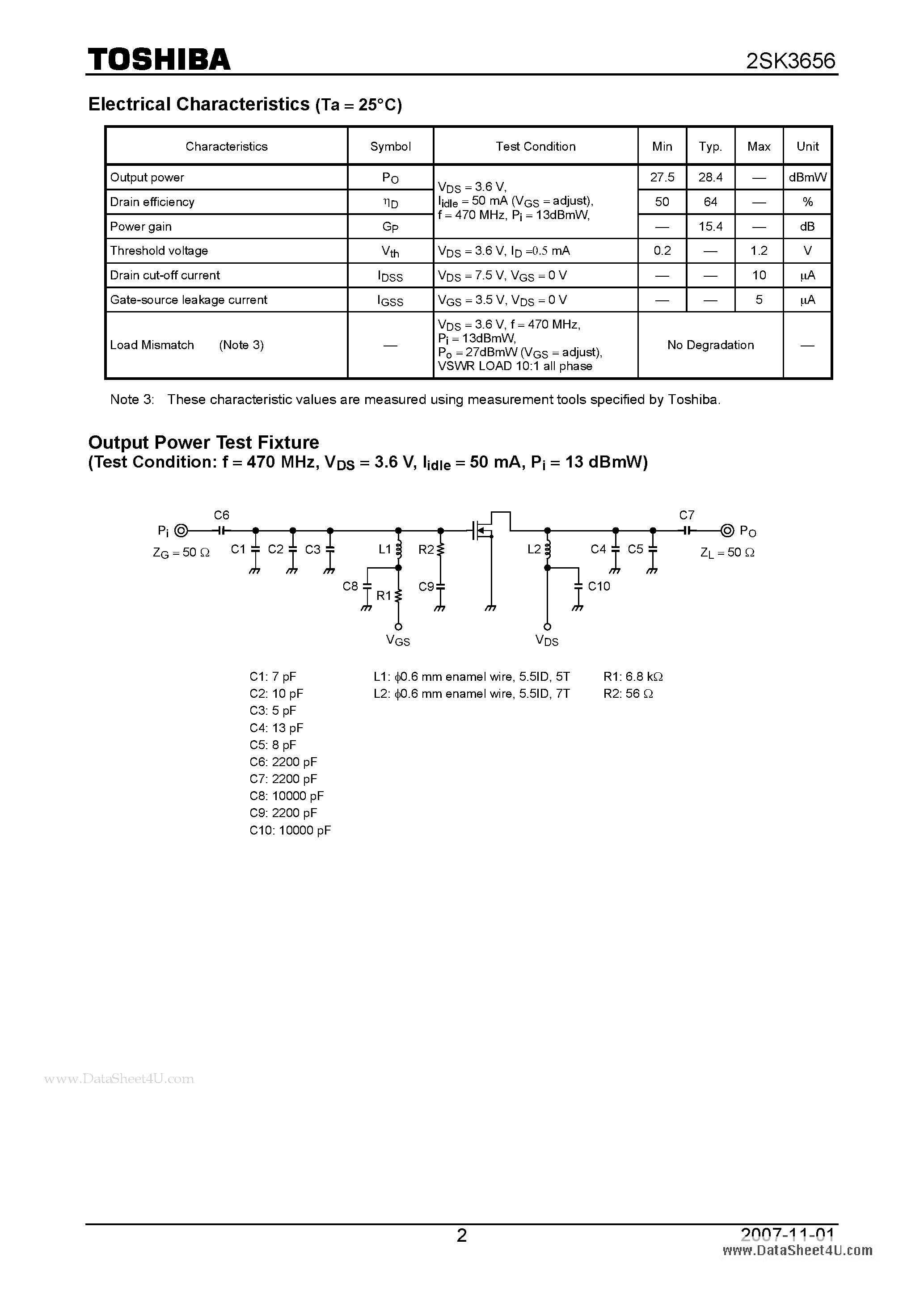 Datasheet 2SK3656 - Silicon N Channel MOS Type VHF and UHF band Amplifier Applications page 2