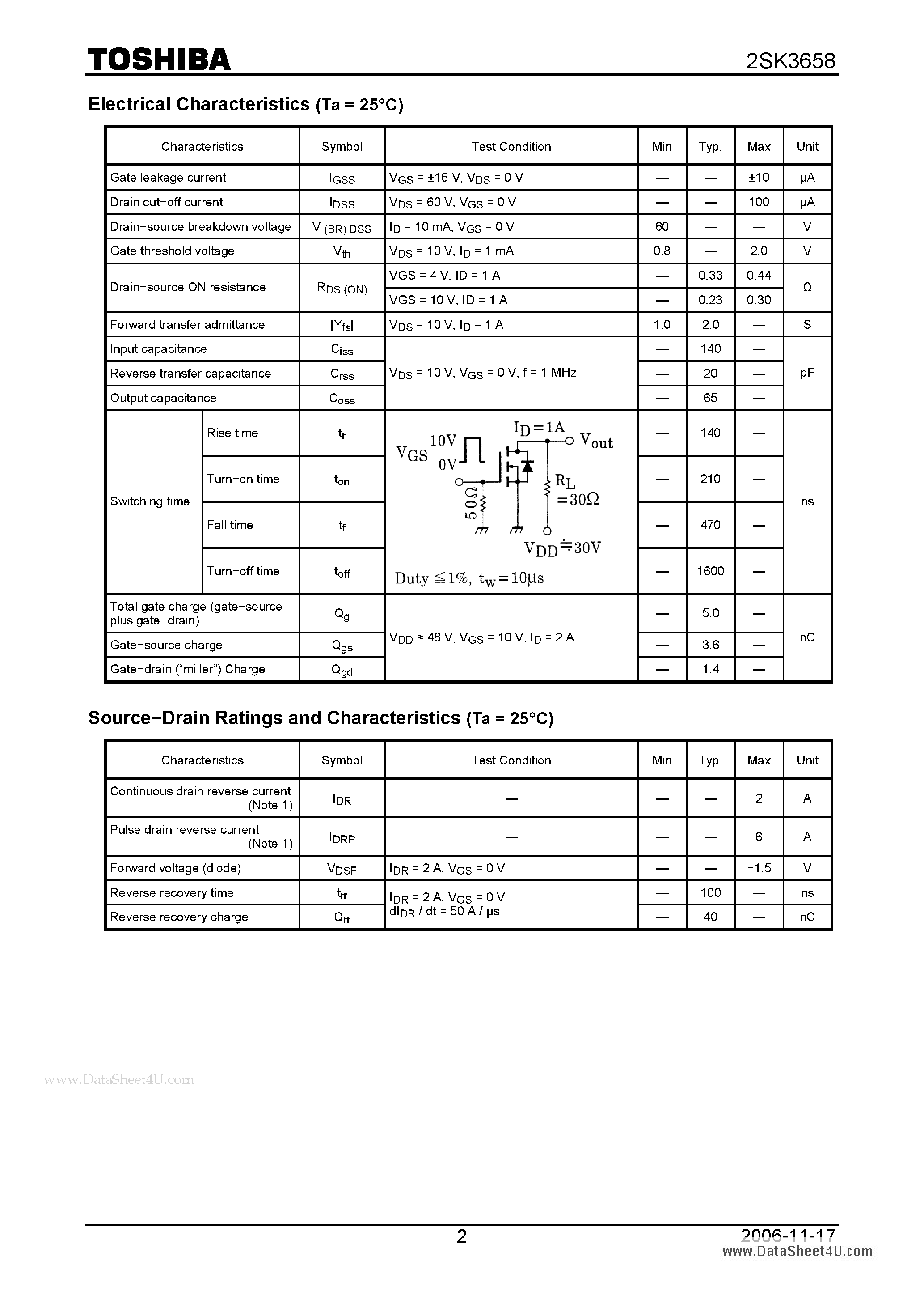Datasheet 2SK3658 - Silicon N Channel MOS Type DC-DC Converter page 2
