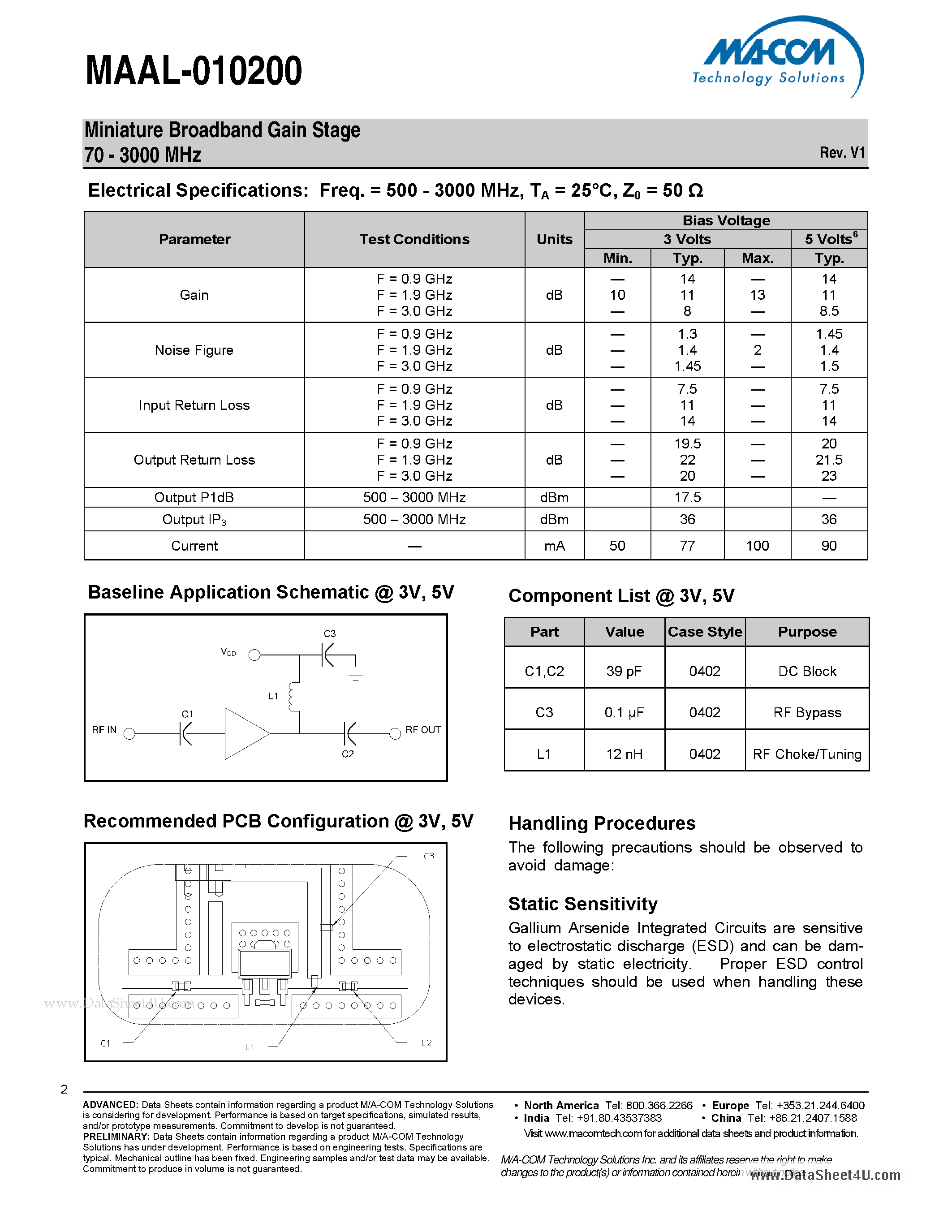 Datasheet MAAL-010200 - Miniature Broadband Gain Stage page 2