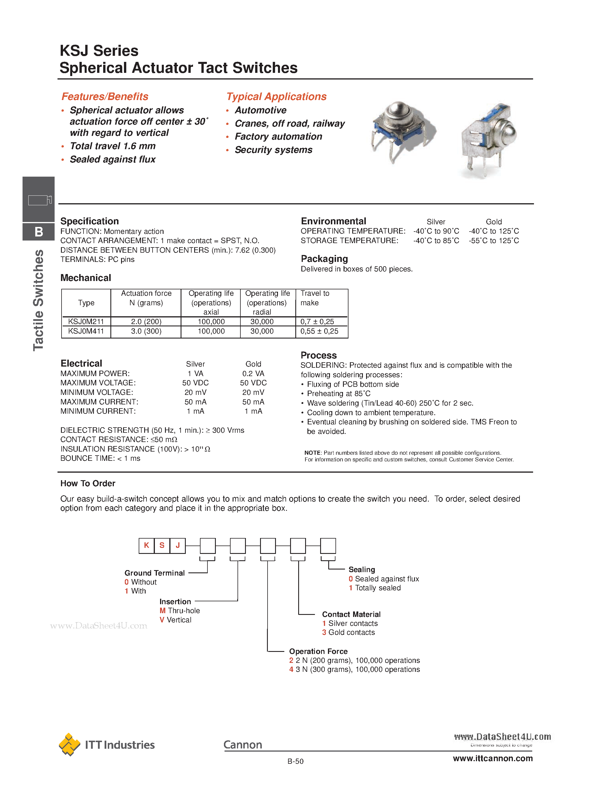 Даташит на микросхему KSJ страница 1 Даташит KSJ - Spherical Actuator Tact Switches страница 1