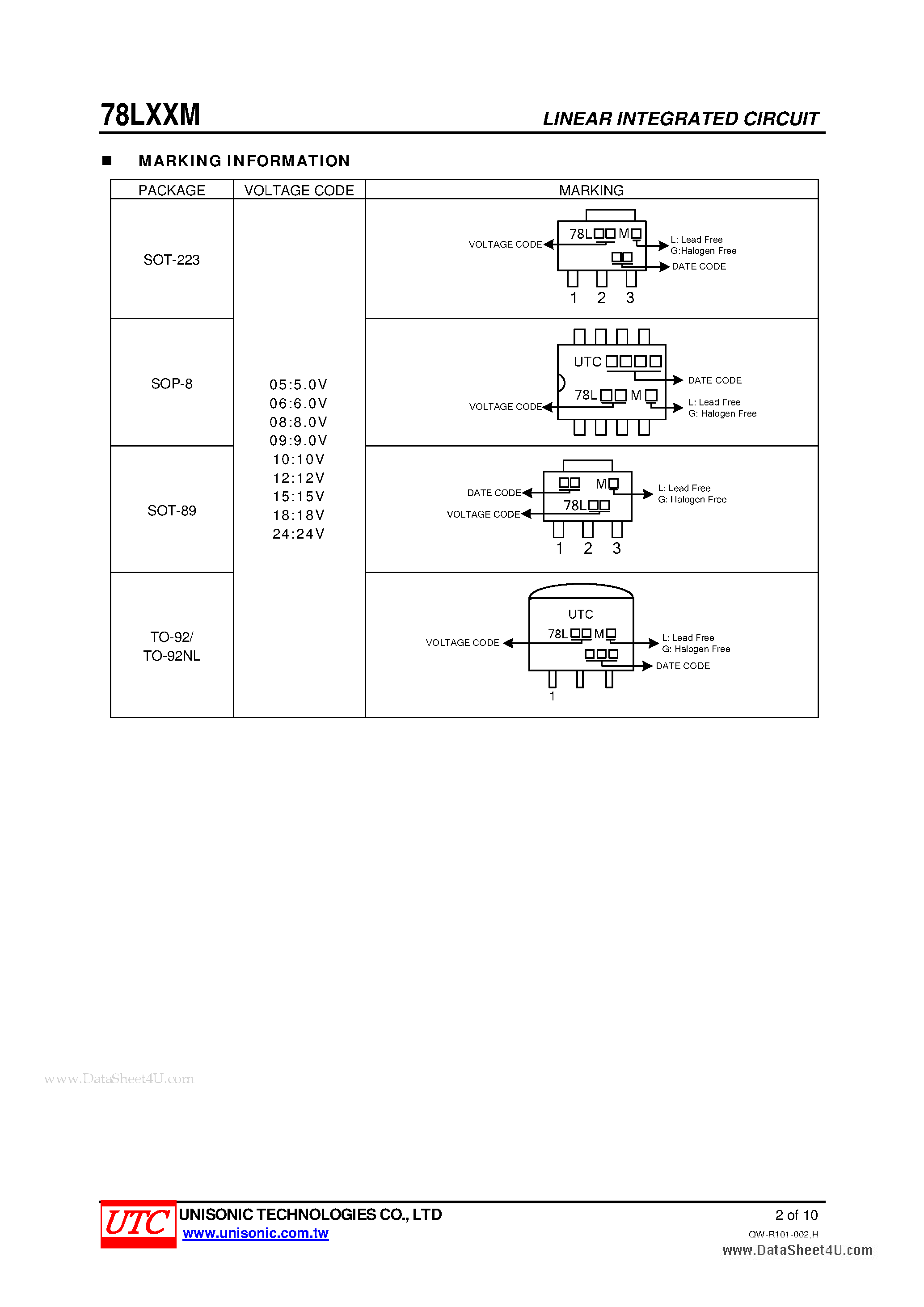 Datasheet 78LXXM - 3-TERMINALS 0.2A POSITIVE VOLTAGE REGULATOR page 2