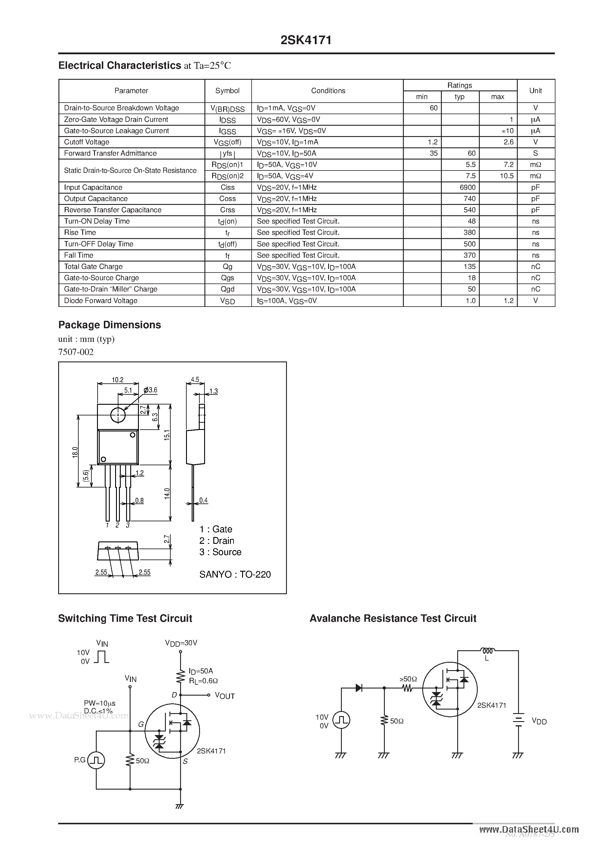 Datasheet 2SK4171 - N-Channel Silicon MOSFET page 2