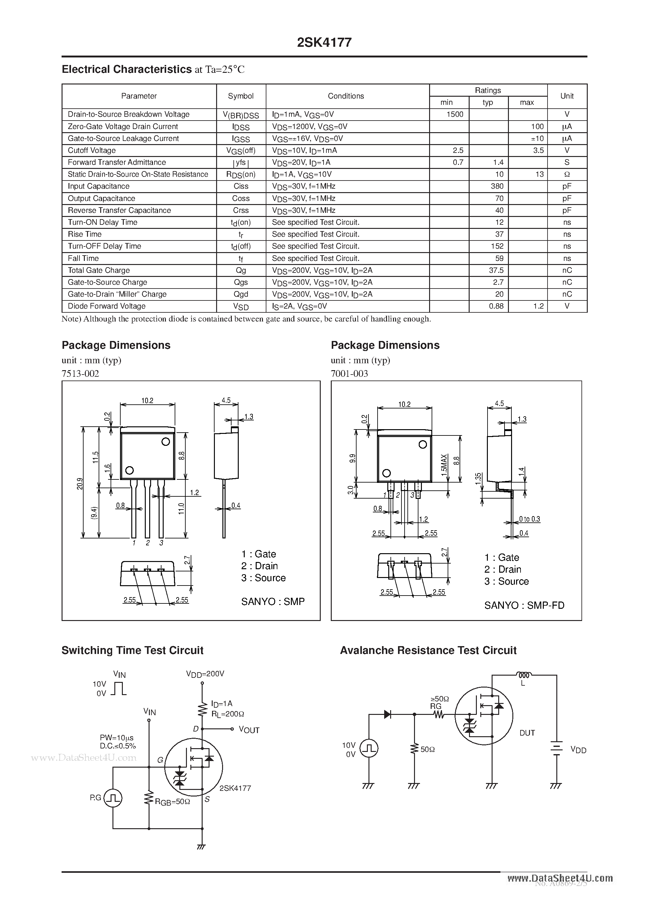 Datasheet 2SK4177 - N-Channel Silicon MOSFET page 2