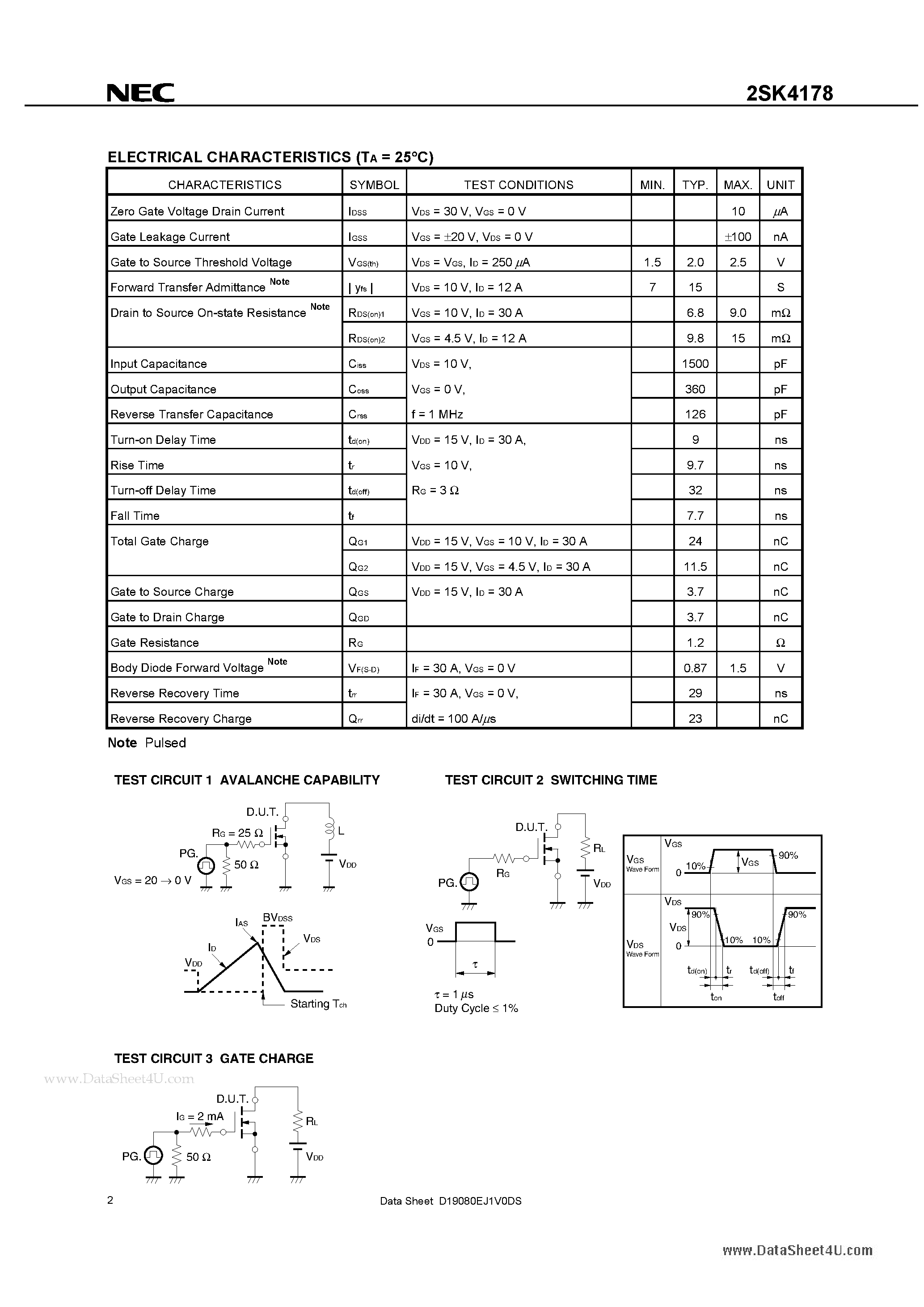 Даташит 2SK4178 - N-CHANNEL POWER MOS FET страница 2