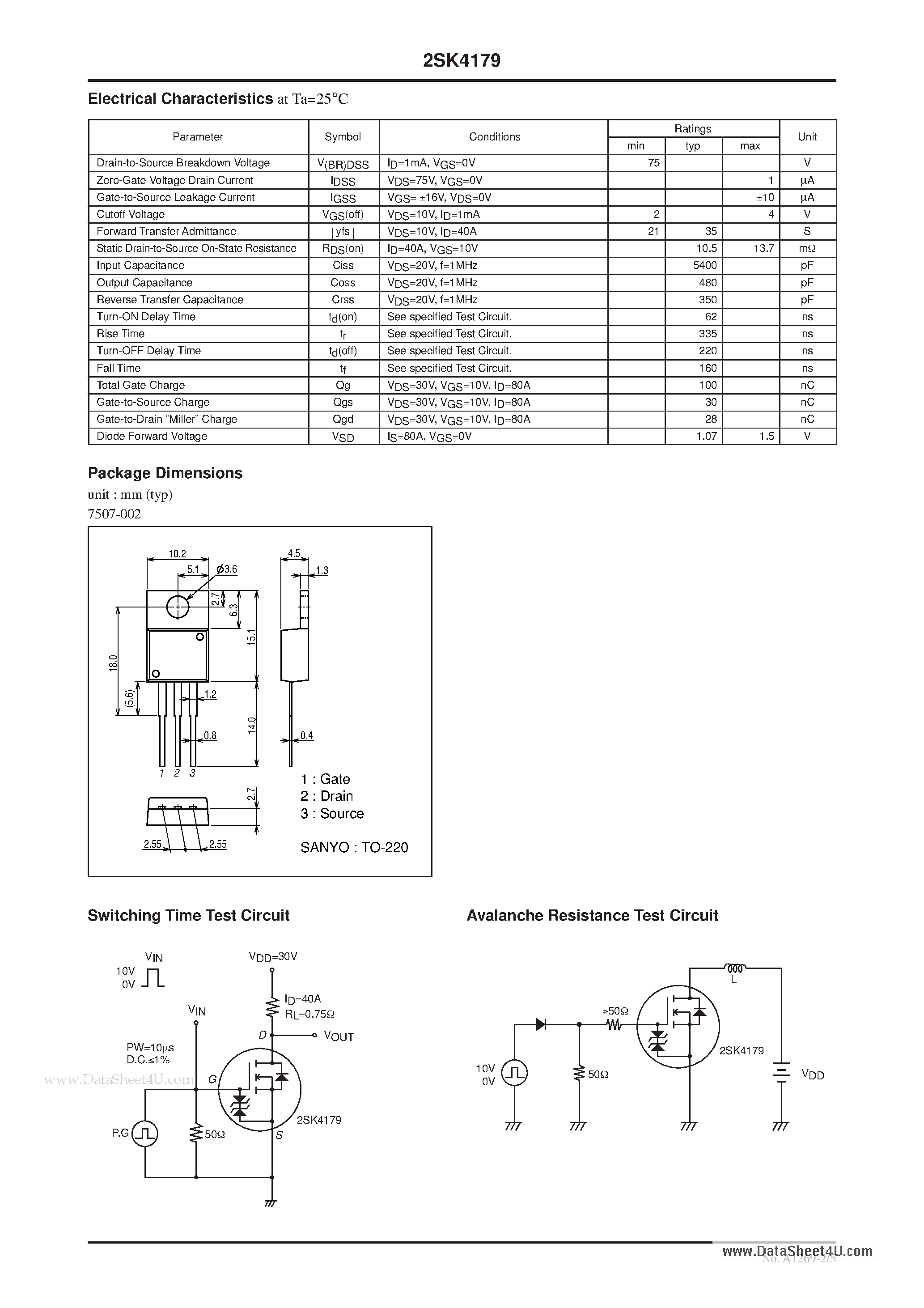 Datasheet 2SK4179 - N-Channel Silicon MOSFET page 2