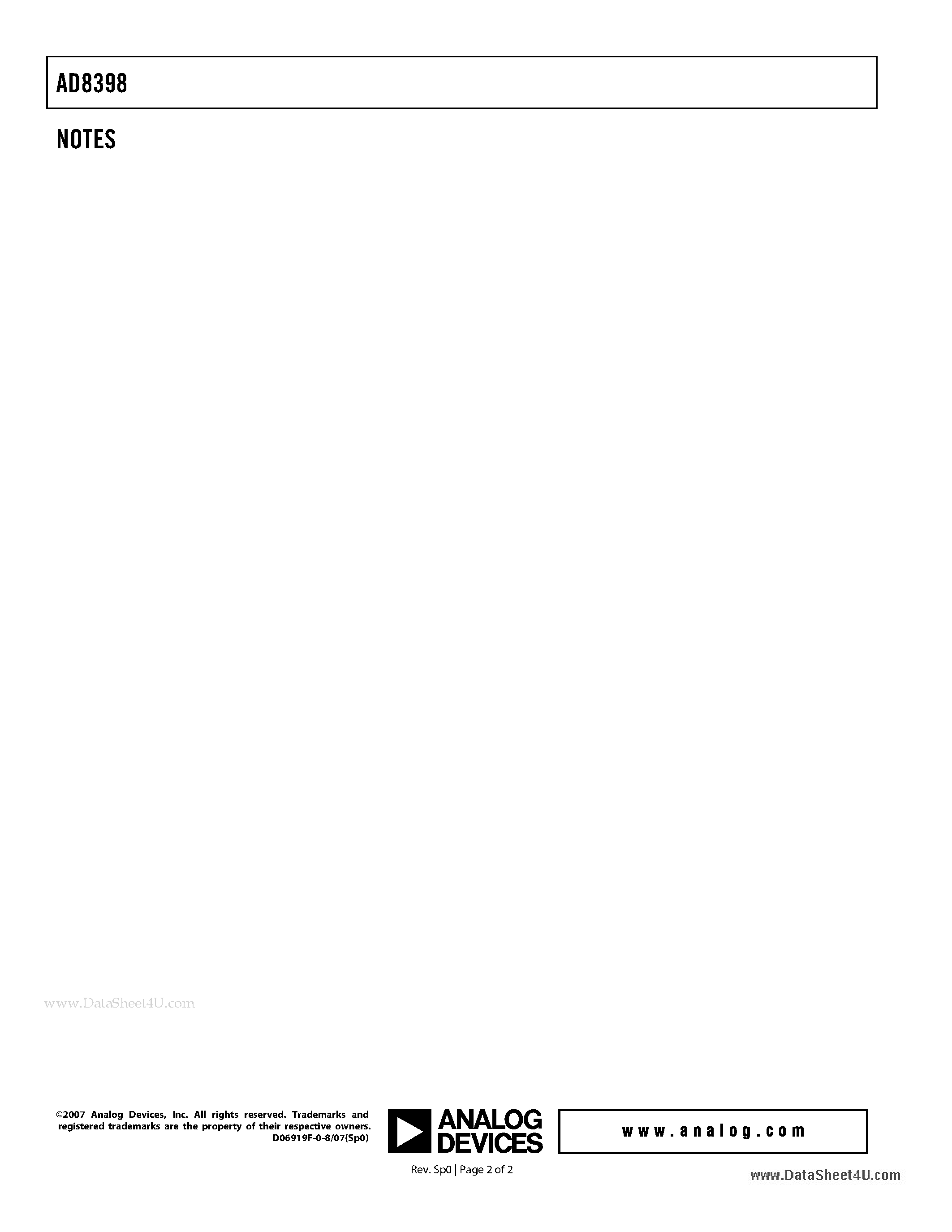 Datasheet AD8398 - VDSL / Dual Line Driver page 2