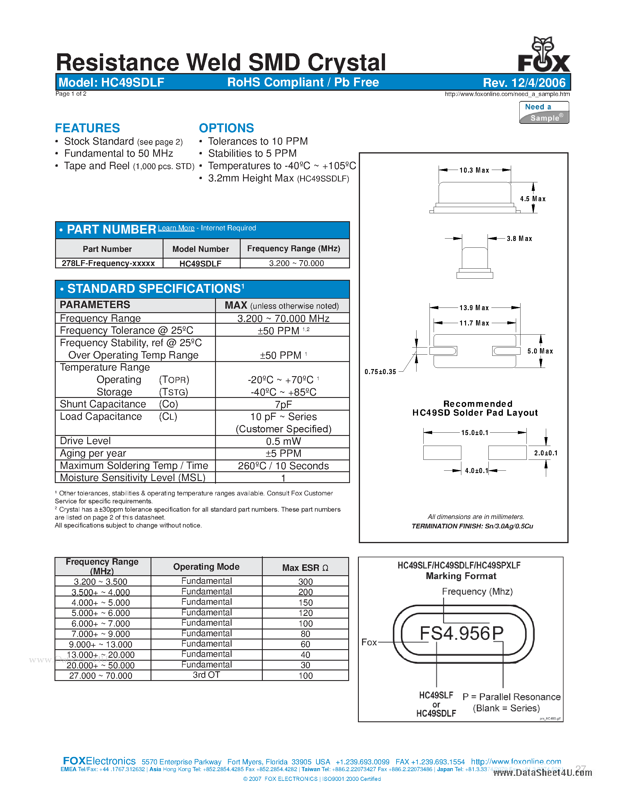 Datasheet 278LF-6-14 - Crystal page 1