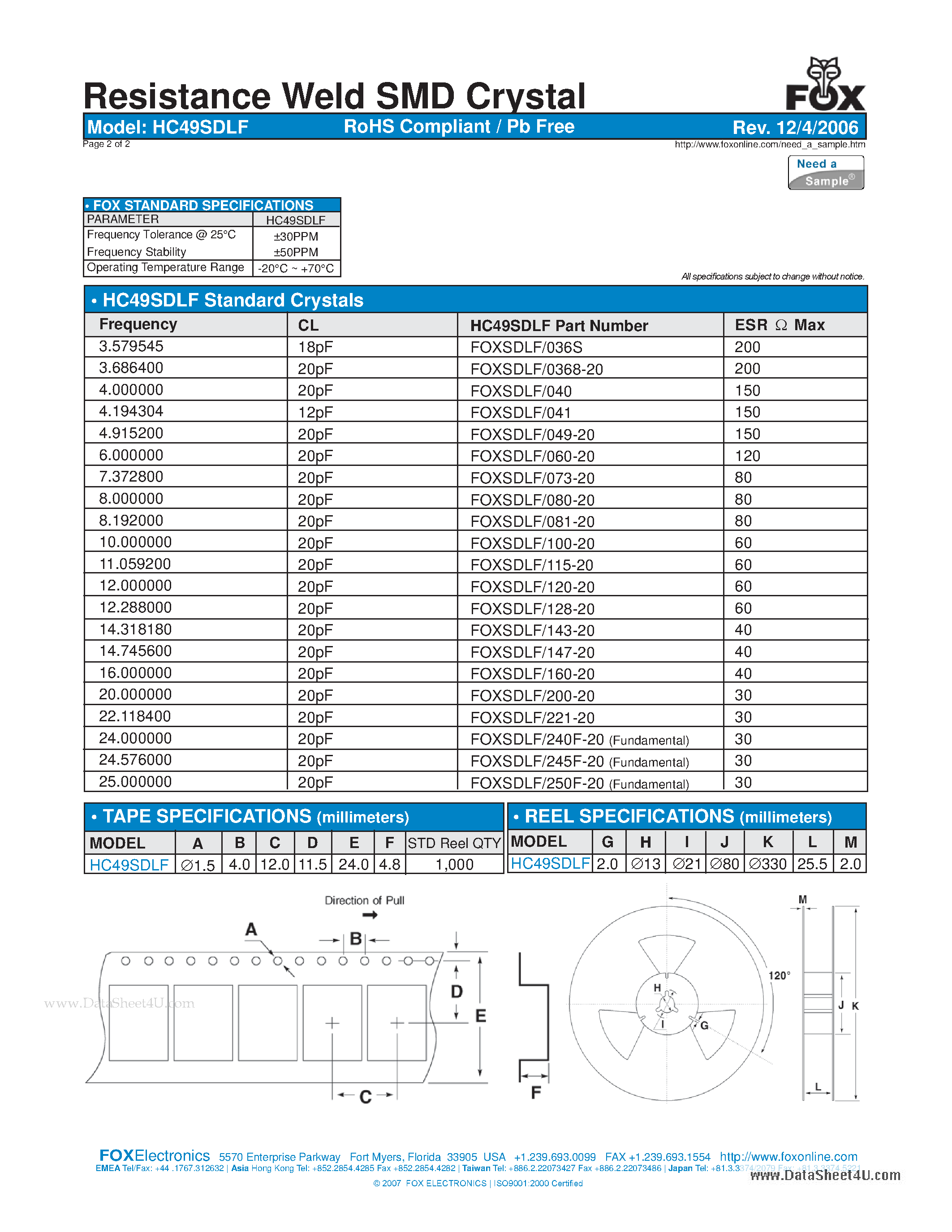 Datasheet 278LF-6-14 - Crystal page 2