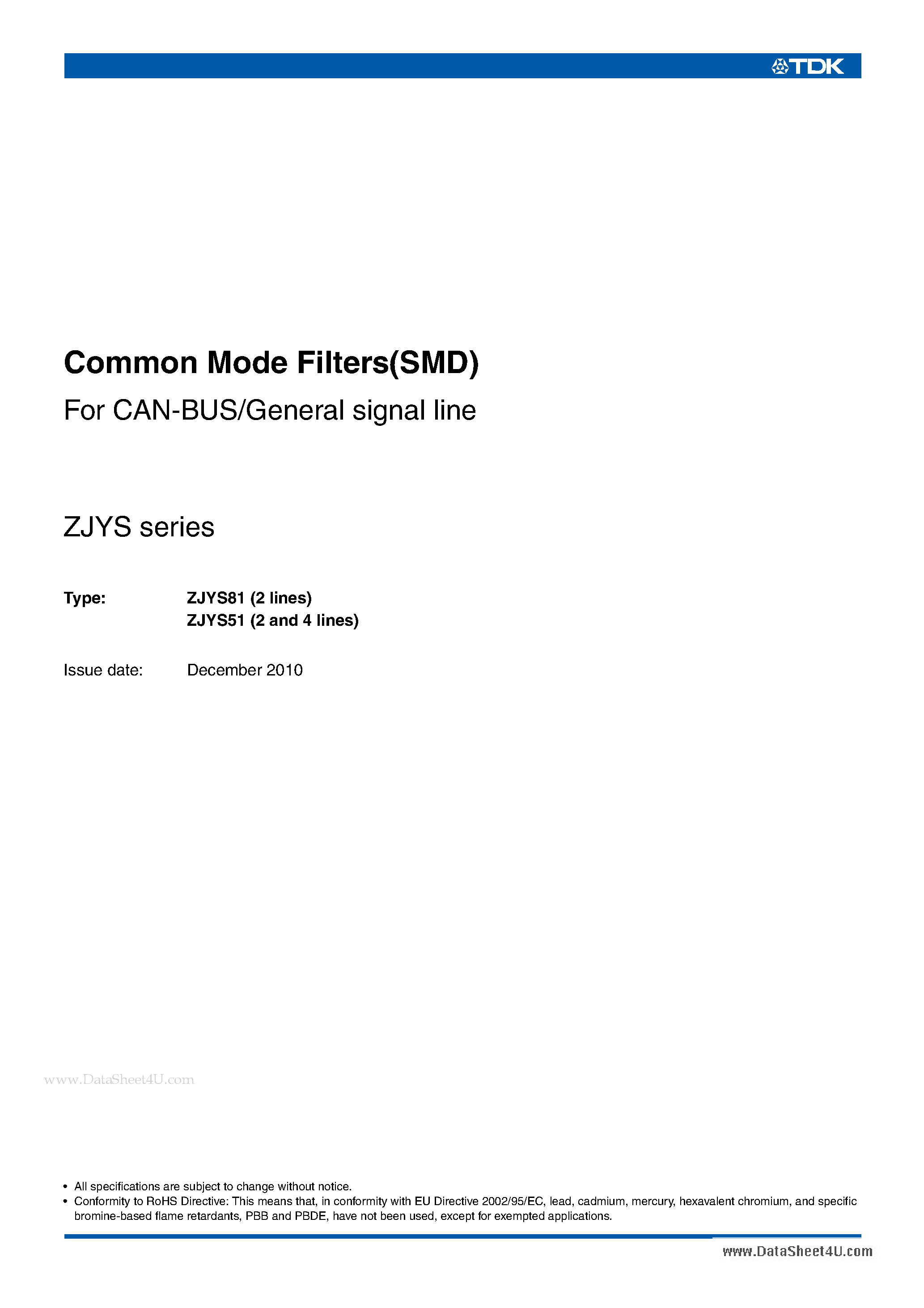 Datasheet ZJYS51 - (ZJYS51 / ZJYS81) Common Mode Filters page 1