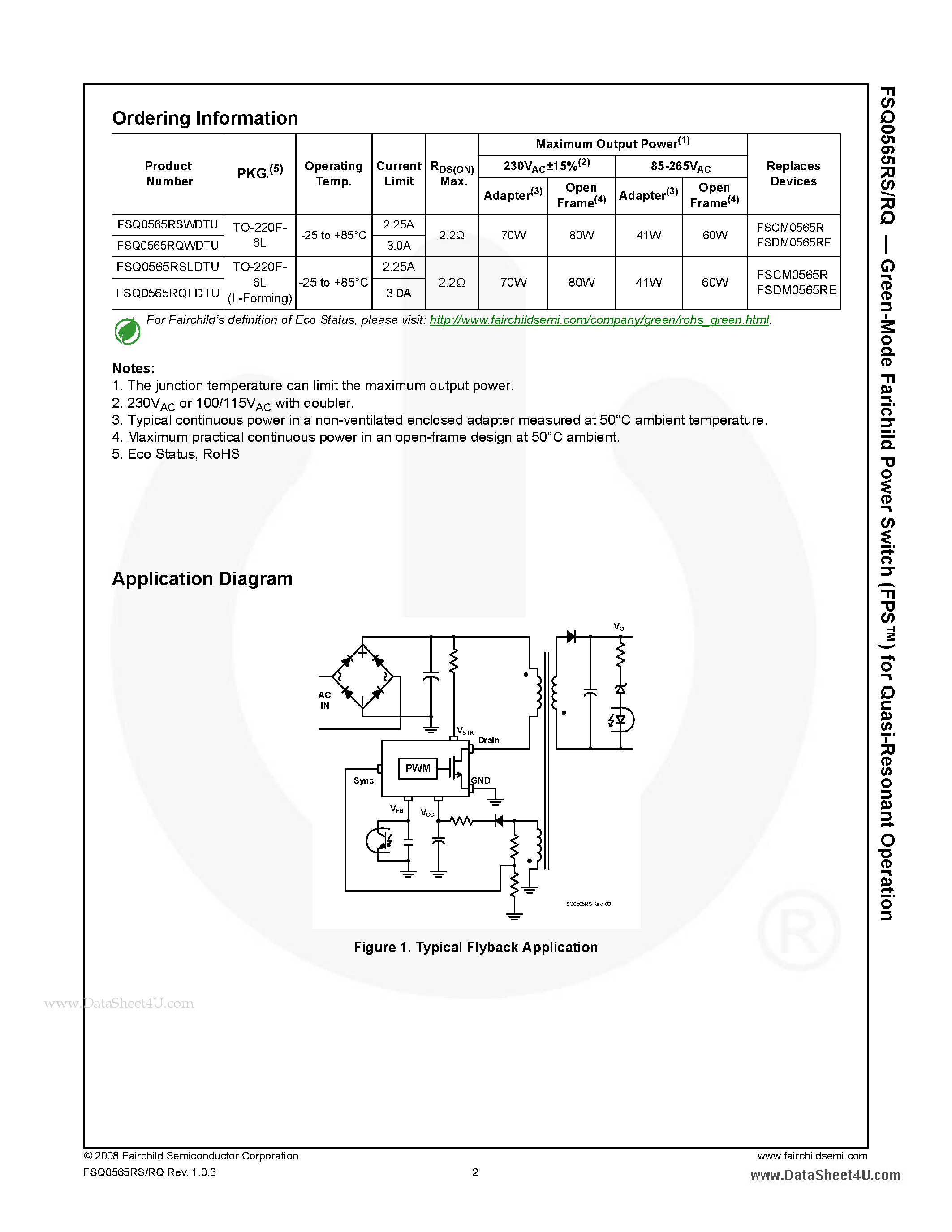 Даташит на микросхему FSQ565RQ страница 2 Даташит FSQ565RQ - Green-Mode Fairchild Power Switch страница 2