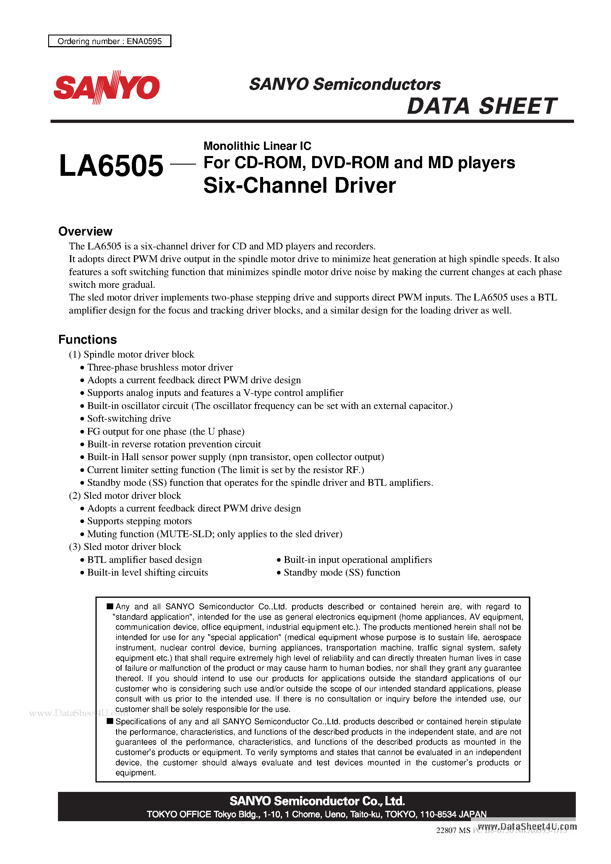 Datasheet LA6505 - 6-Channel Driver page 1