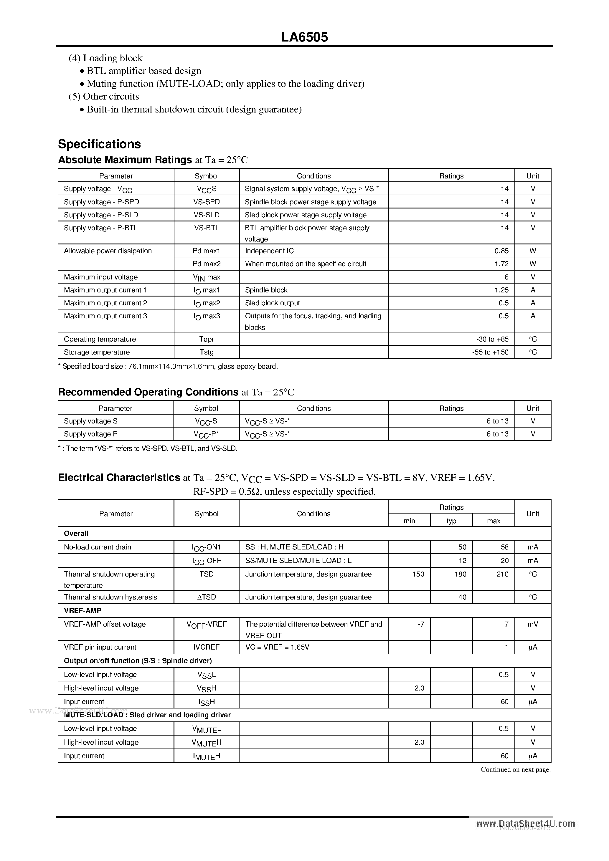 Datasheet LA6505 - 6-Channel Driver page 2