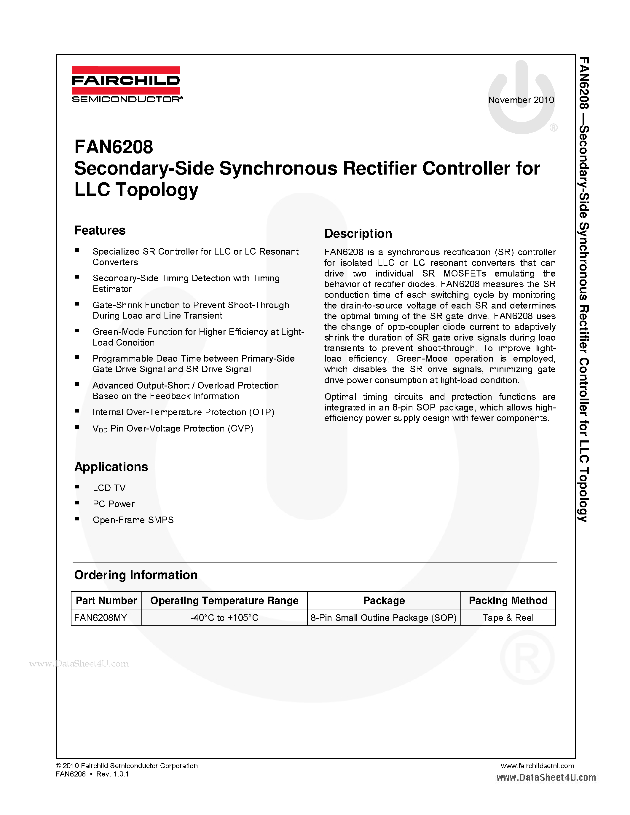 Даташит FAN6208 - Secondary-Side Synchronous Rectifier Controller страница 1