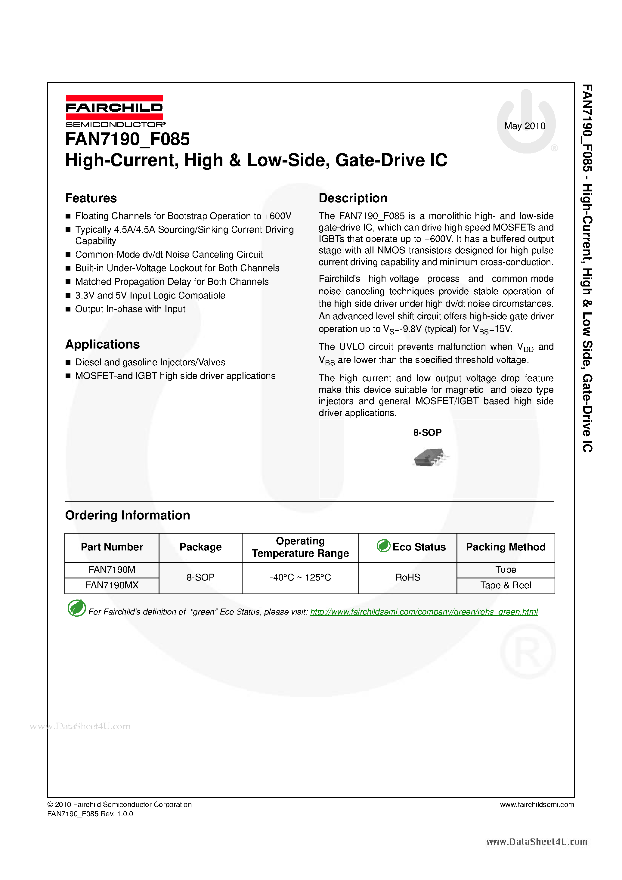 Даташит FAN7190 - Gate-Drive IC страница 1