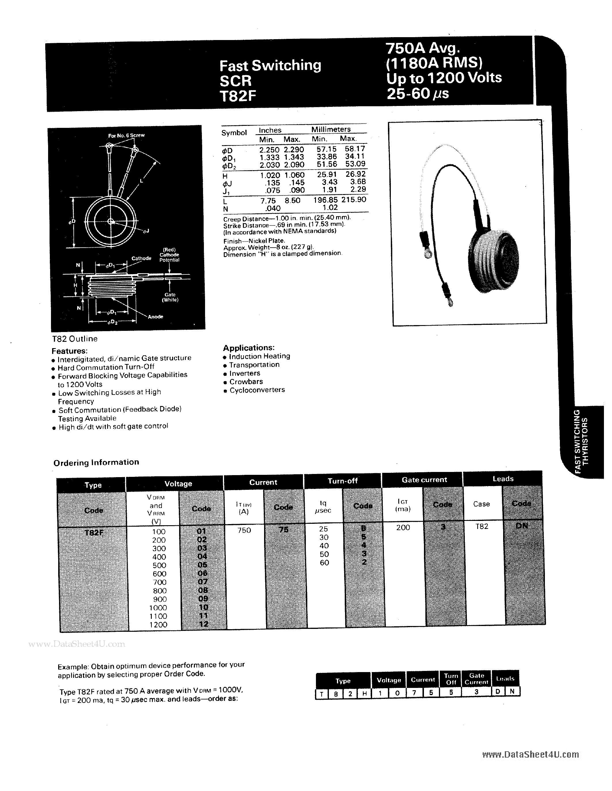 Datasheet T82F page 1 Datasheet T82F - Silicon-Controlled Rectifier page 1