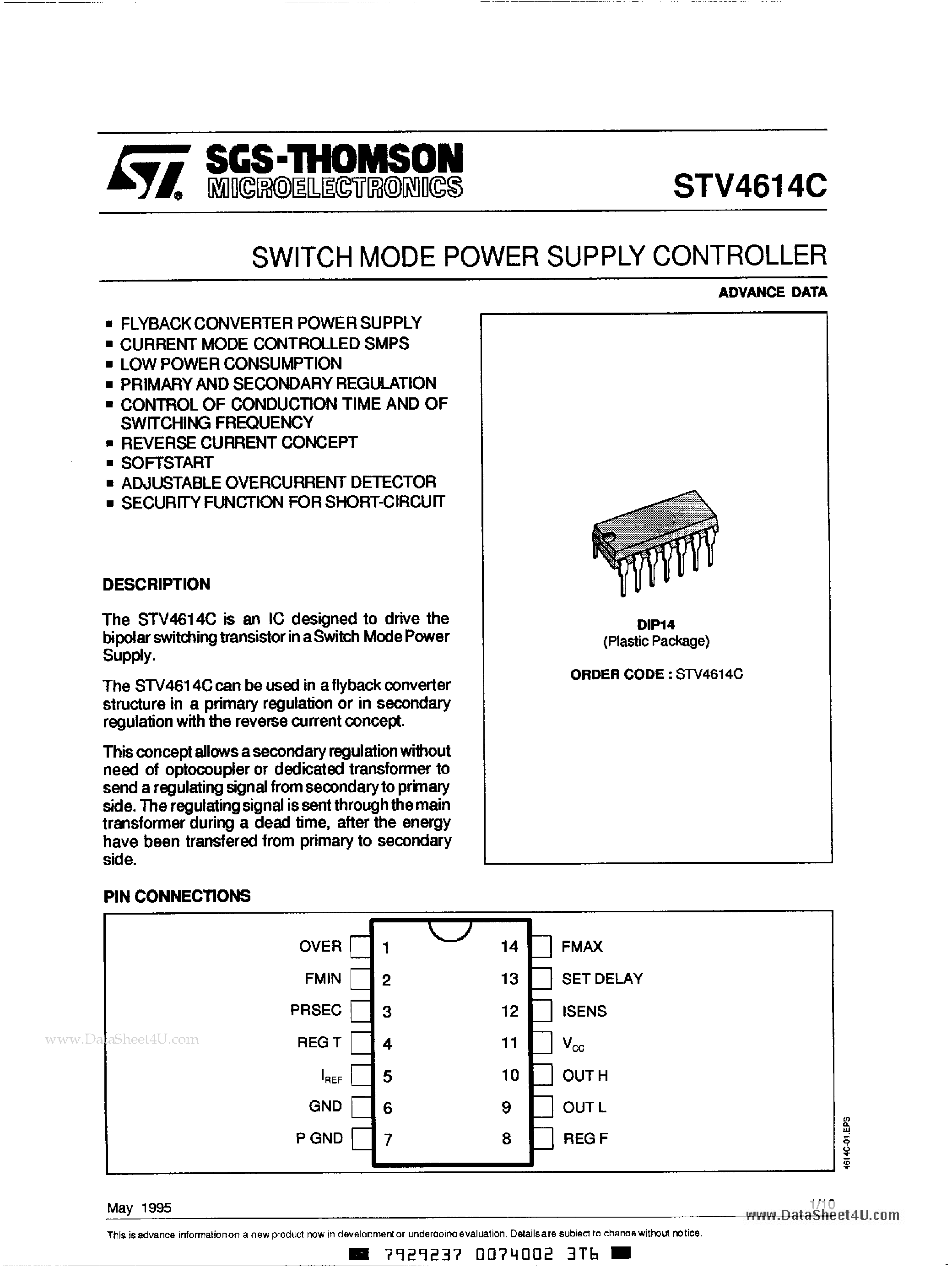 Datasheet STV4614C page 1 Datasheet STV4614C - SWITCH MODE POWER SUPPLY CONTROLLER page 1
