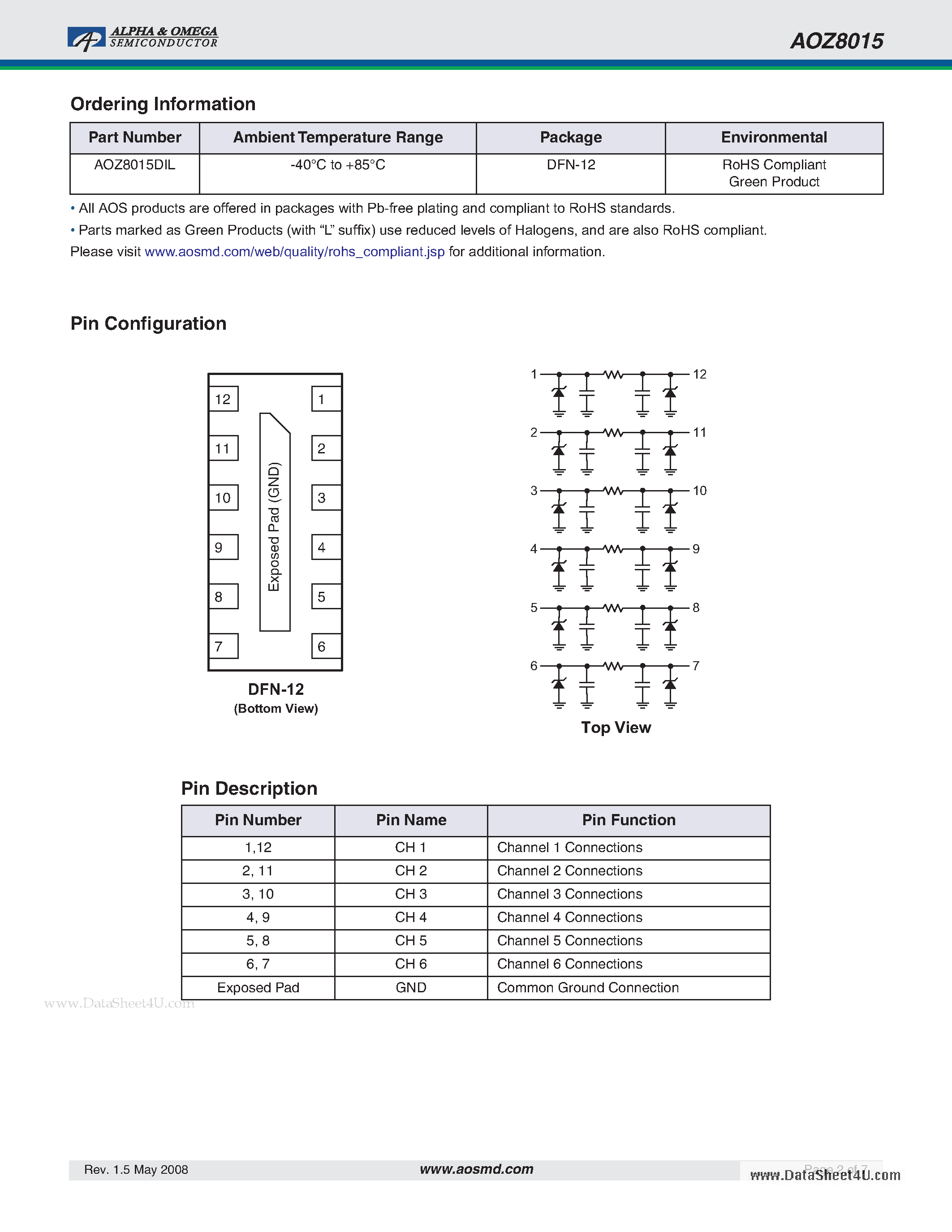 Datasheet AOZ8015 - 6-Line EMI Filter page 2