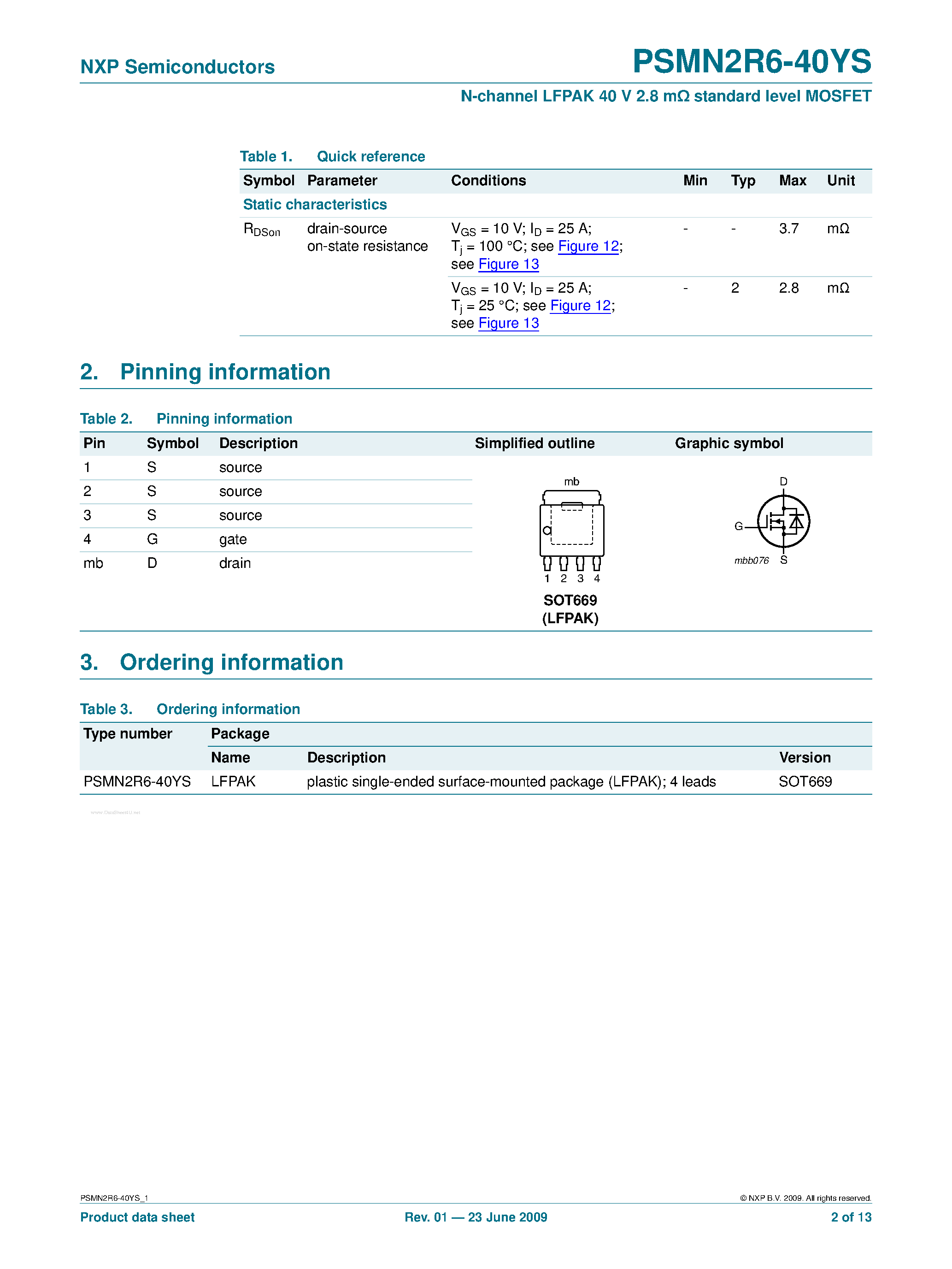 Datasheet PSMN2R6-40YS - N-channel logic level MOSFET page 2