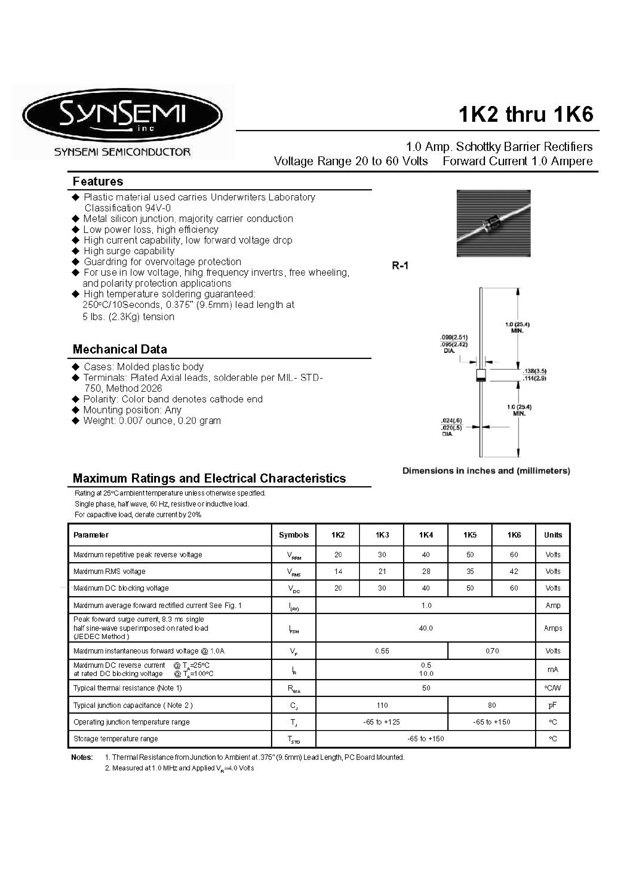 Datasheet 1K3 - Rectifier Diode page 1