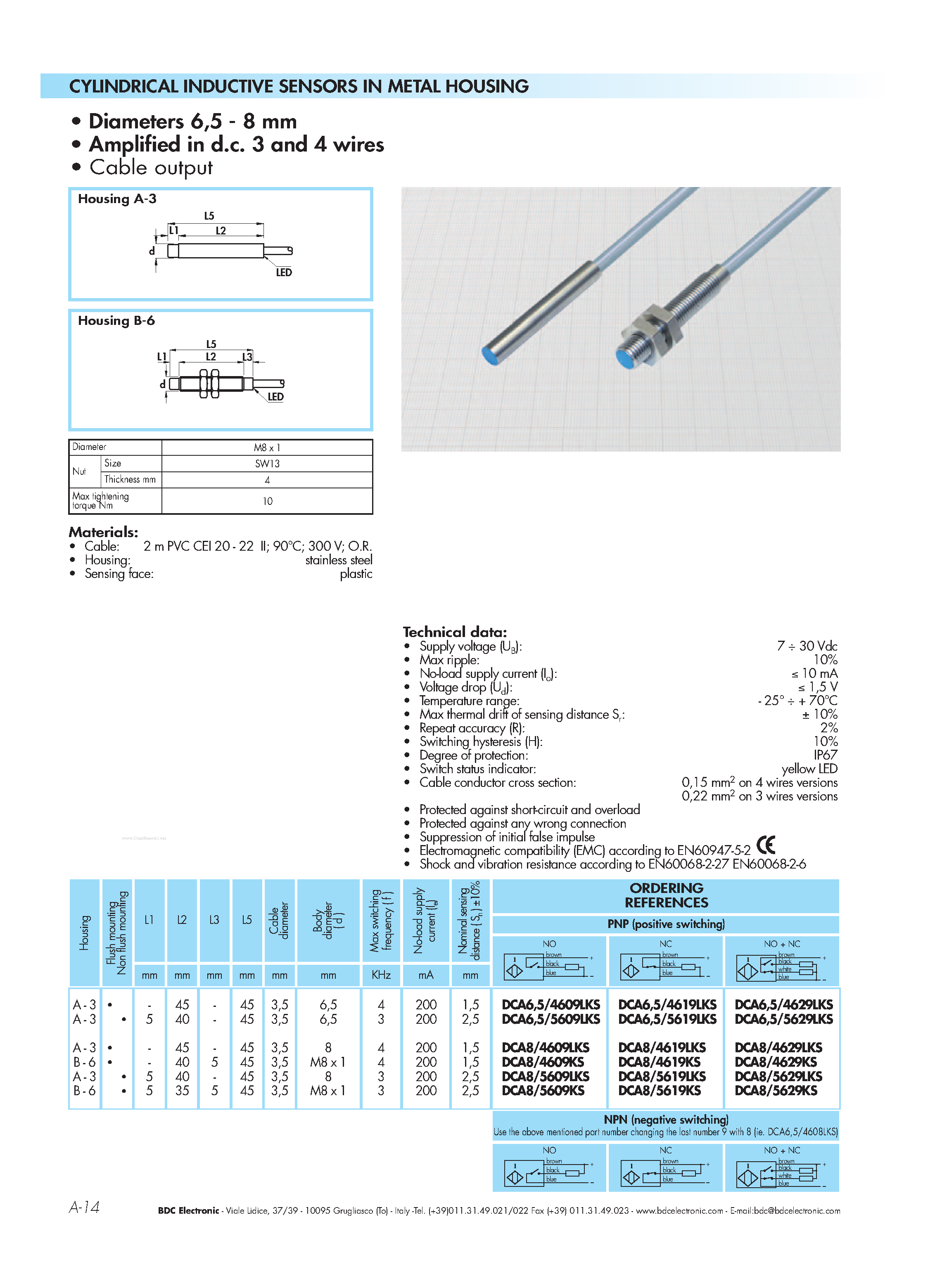 Datasheet DCA12/4309KS - CYLINDRICAL INDUCTIVE SENSORS page 2