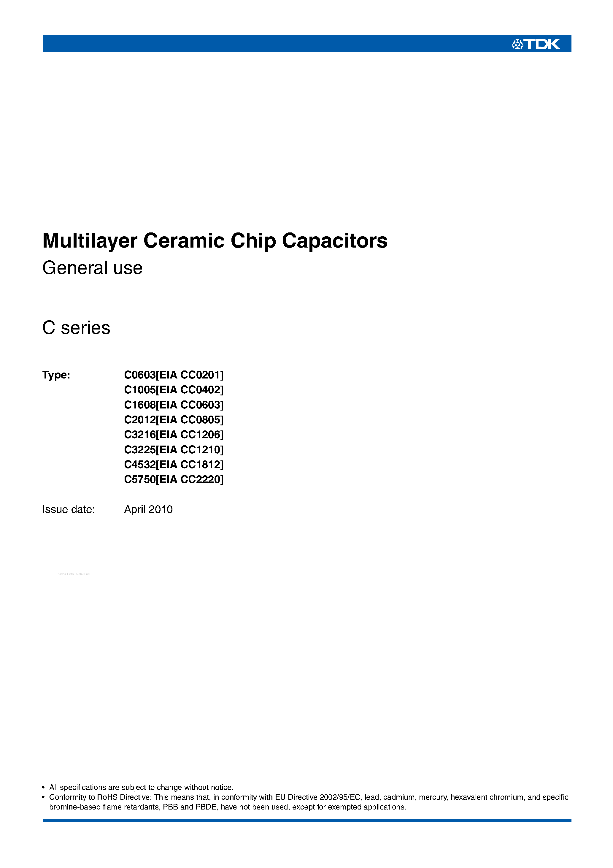Datasheet C2012C0G1H102J - Multilayer Ceramic Chip Capacitors page 1