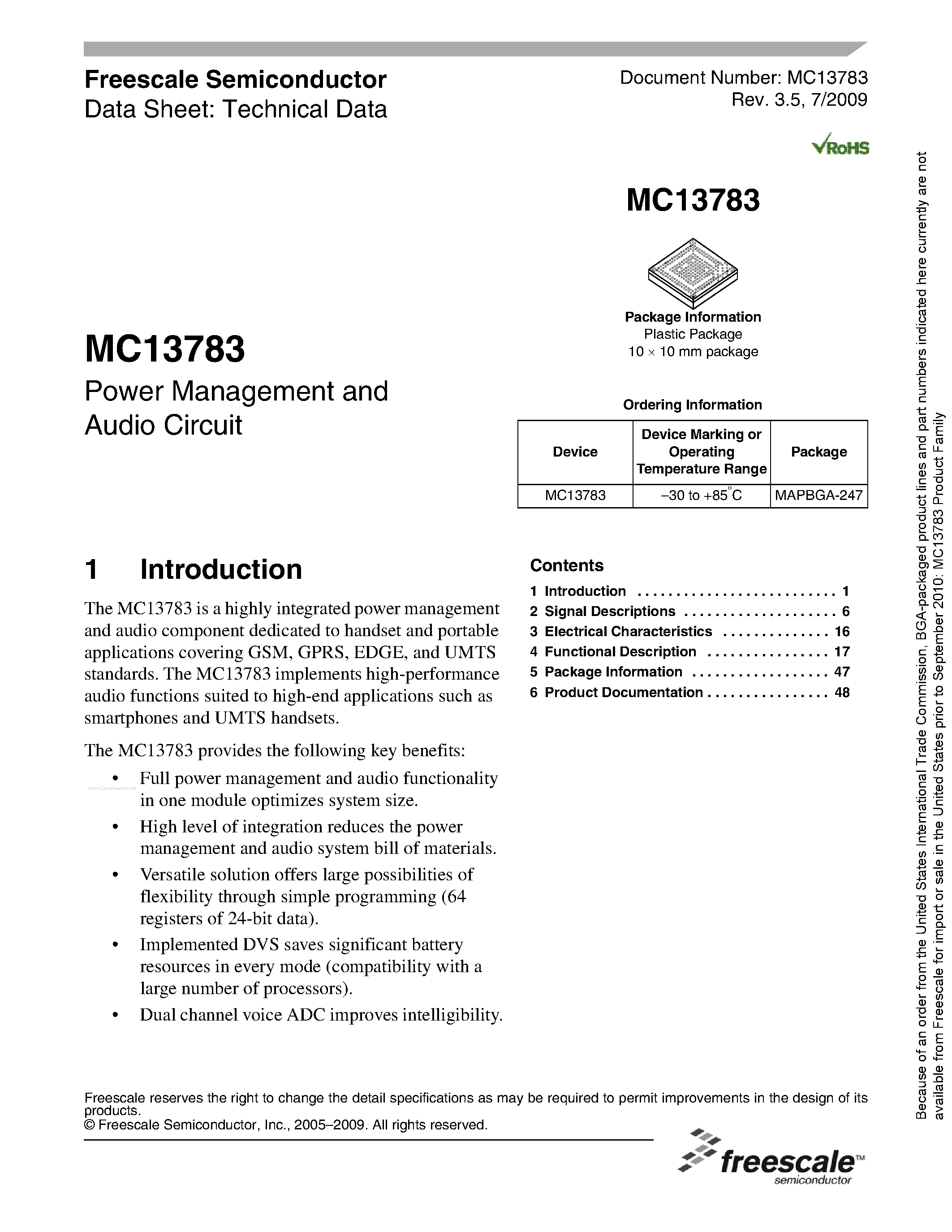 Datasheet MC13783 - Power Management and Audio Circuit page 1