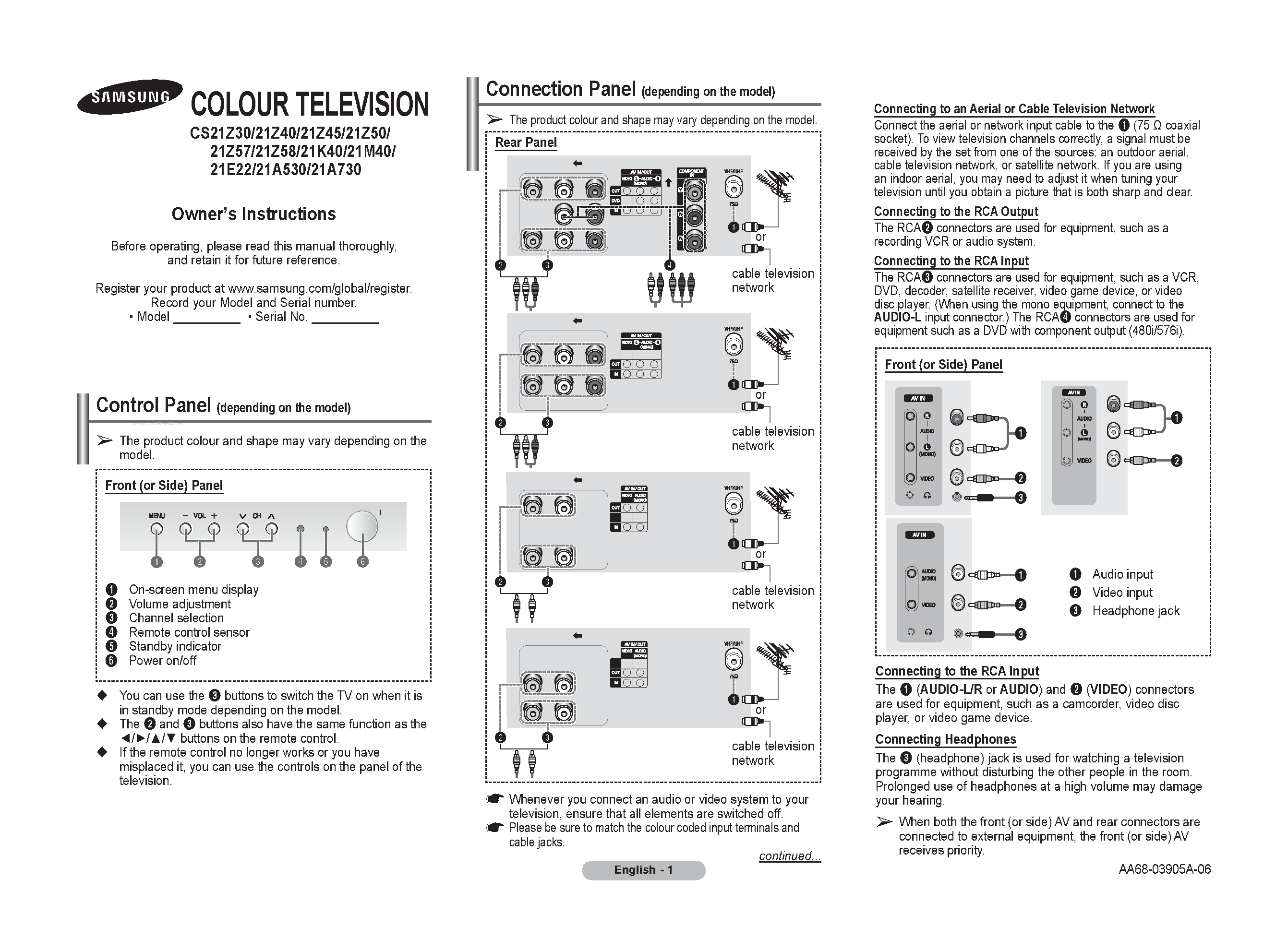 Datasheet CS21A530 - COLOUR TELEVISION page 1
