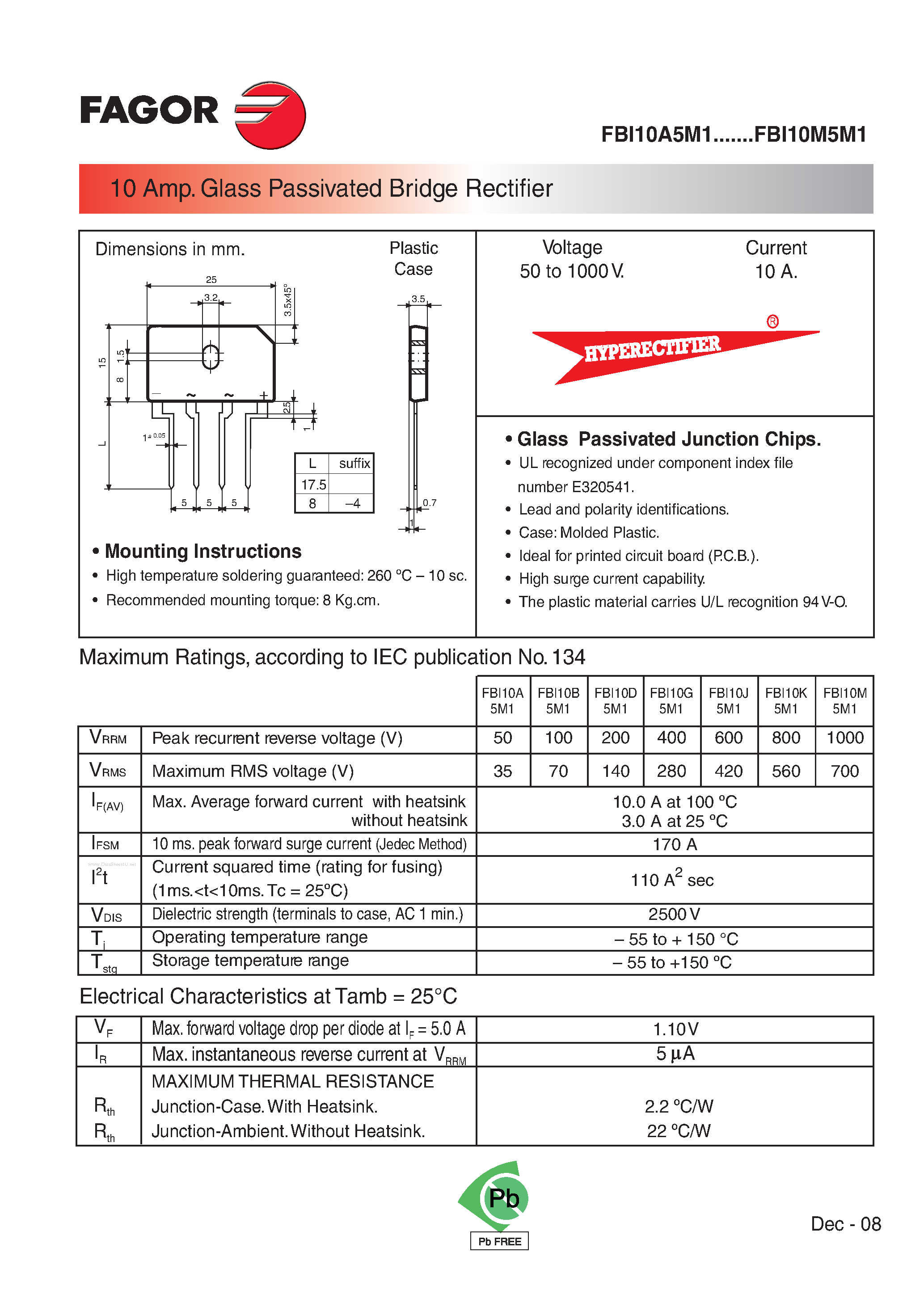 Datasheet FBL10A5M1 - (FBL10x5M1) Rectifier Diode page 1