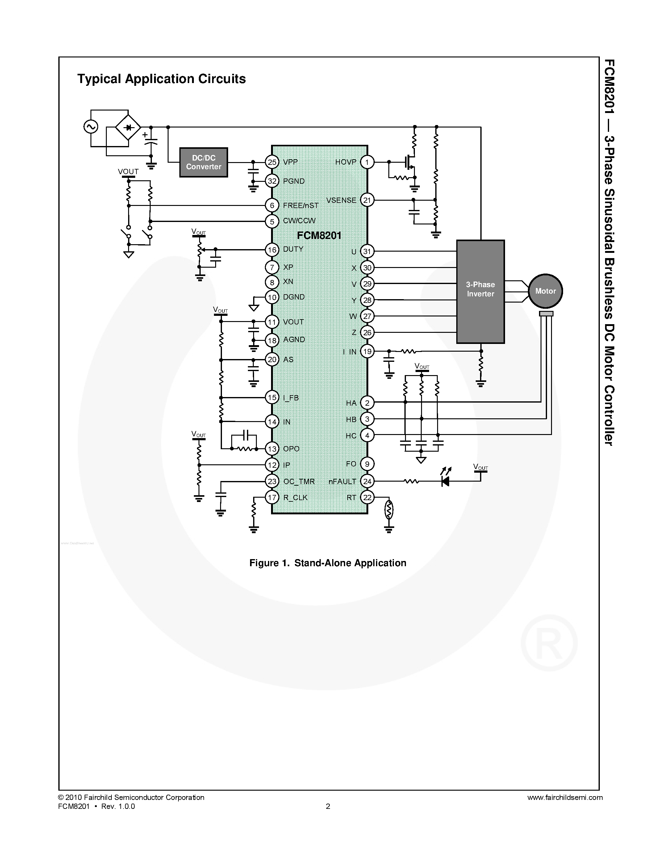 Даташит FCM8201 - 3-Phase Sinusoidal Brushless DC Motor Controller страница 2
