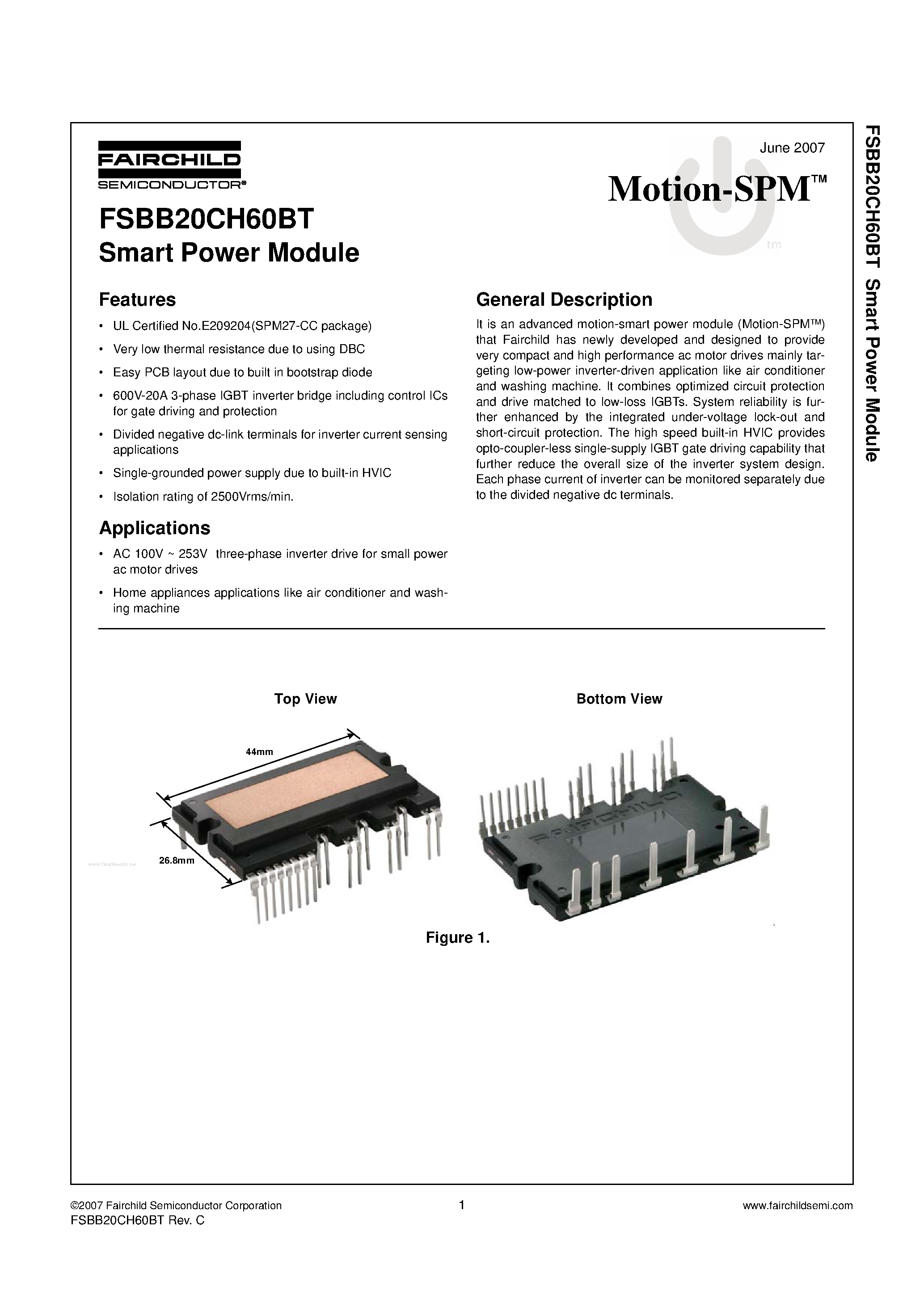 Даташит FSBB20CH60BT - Smart Power Module страница 1
