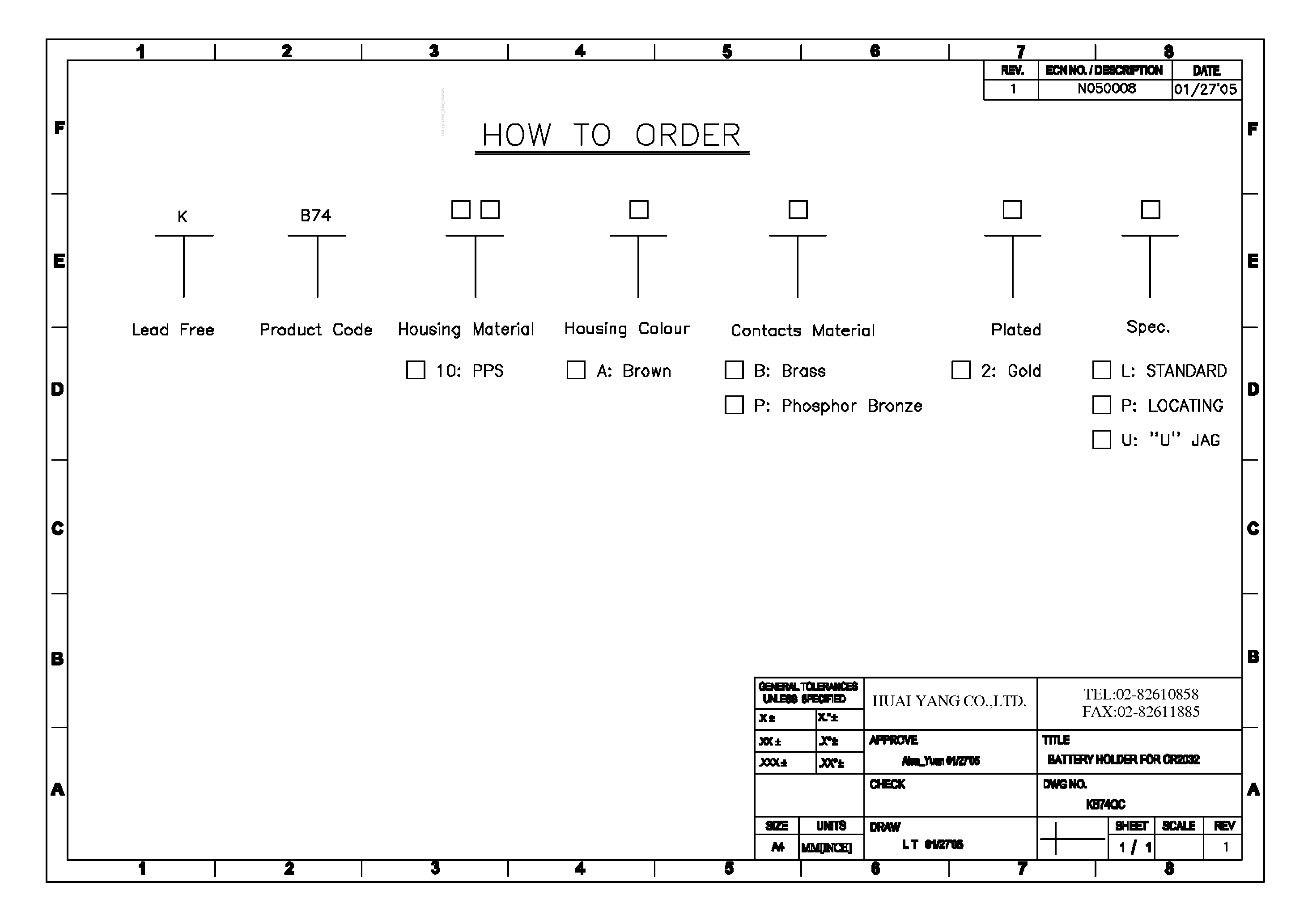 Datasheet KB7410AP2L - Battery Holder page 1