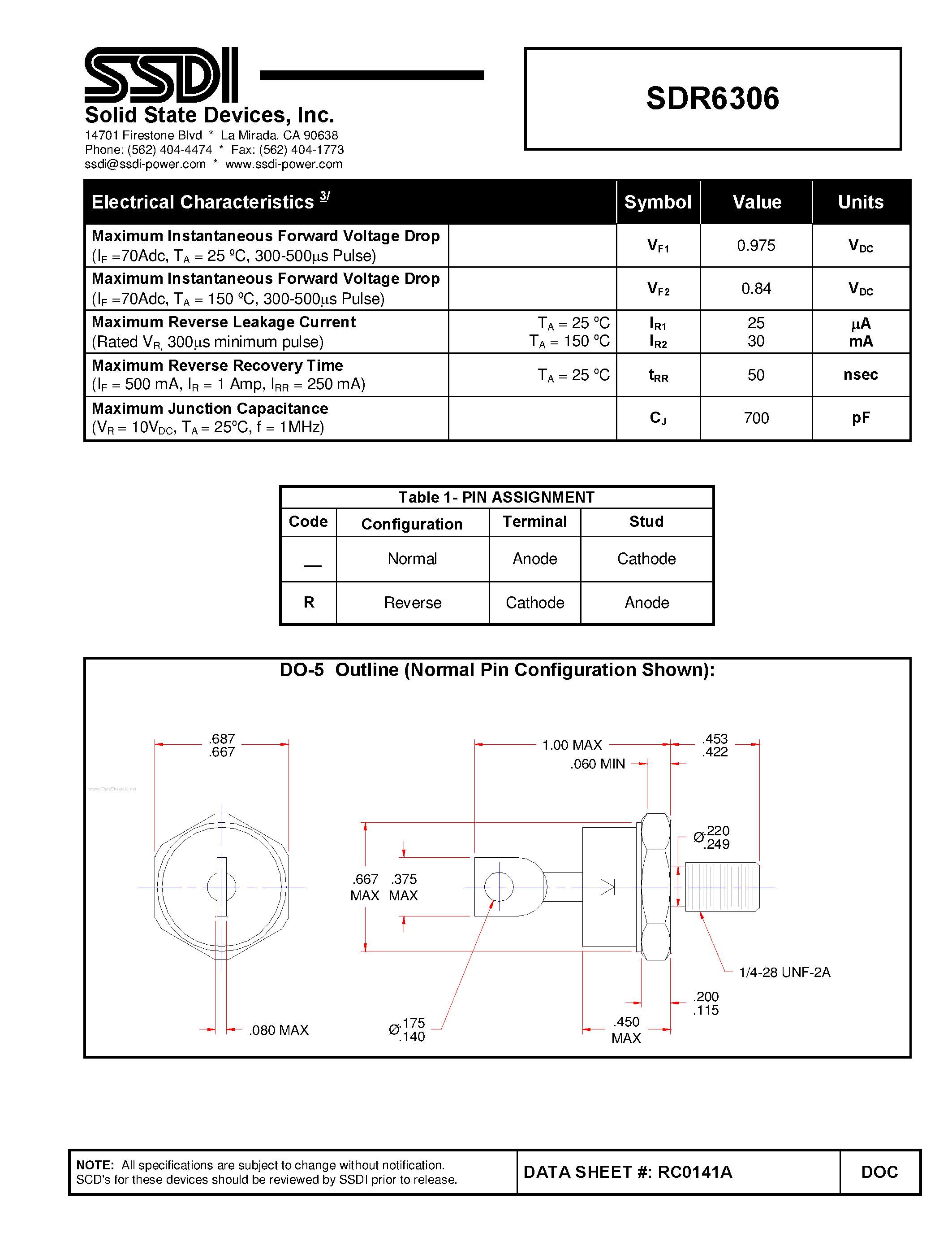 Datasheet SDR6304 - (SDR6304 - SDR6307) Ultra Fast Recovery Rectifier page 2