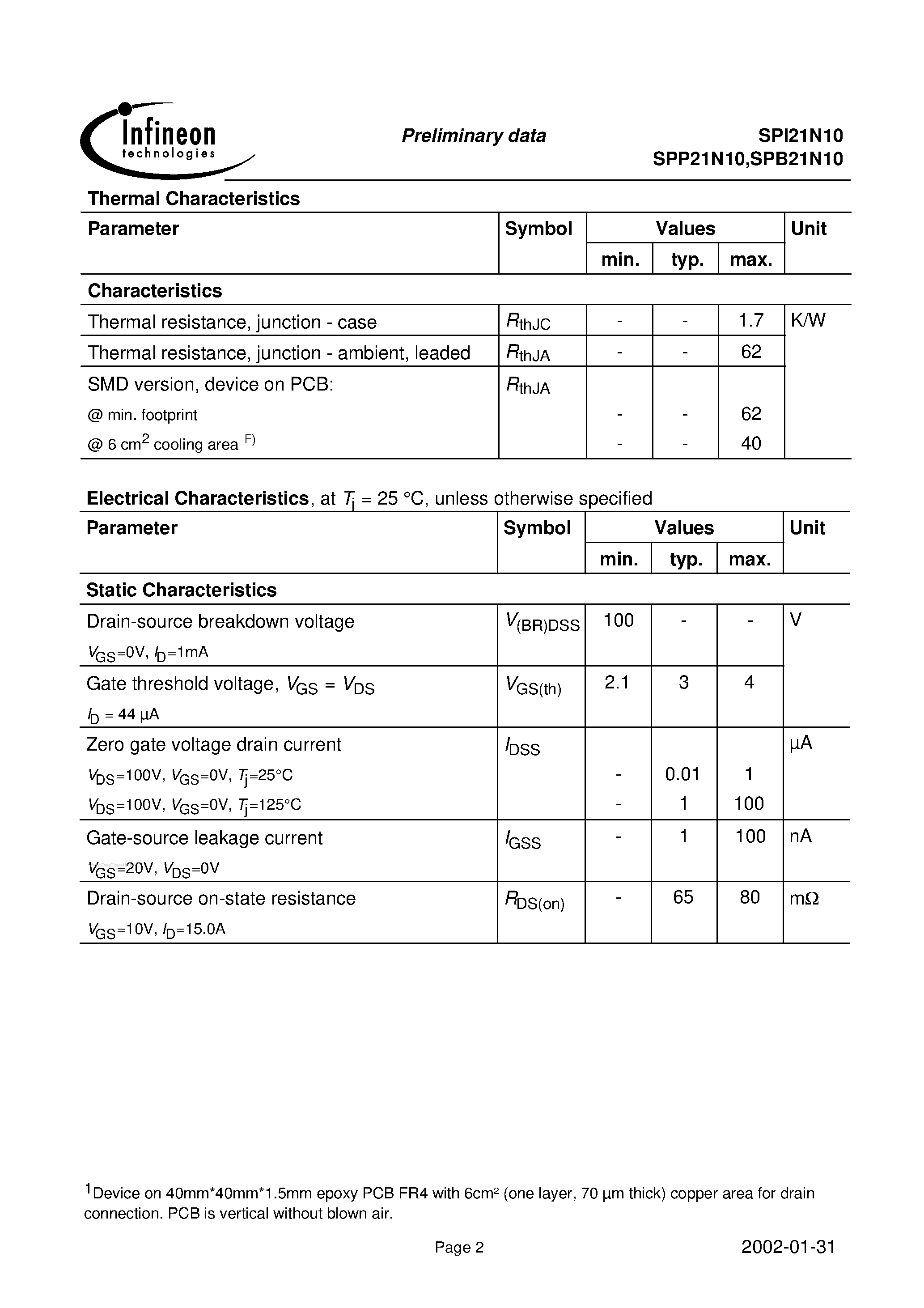 Даташит на микросхему SPI21N10 страница 2 Даташит SPI21N10 - SIPMOS Power-Transistor страница 2