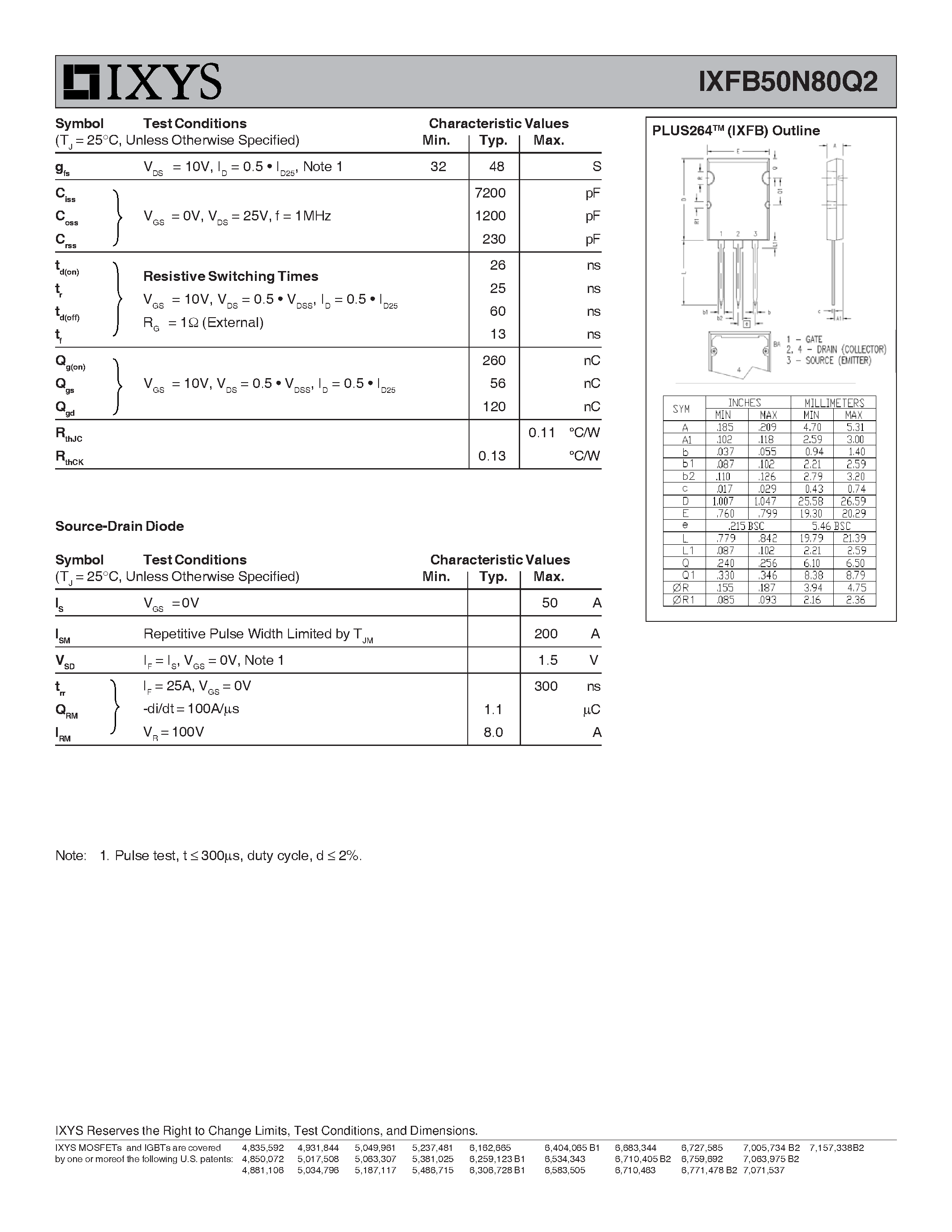 Datasheet IXFB50N80Q2 page 2 Datasheet IXFB50N80Q2 - HiPerFET Power MOSFETs Q-Class page 2