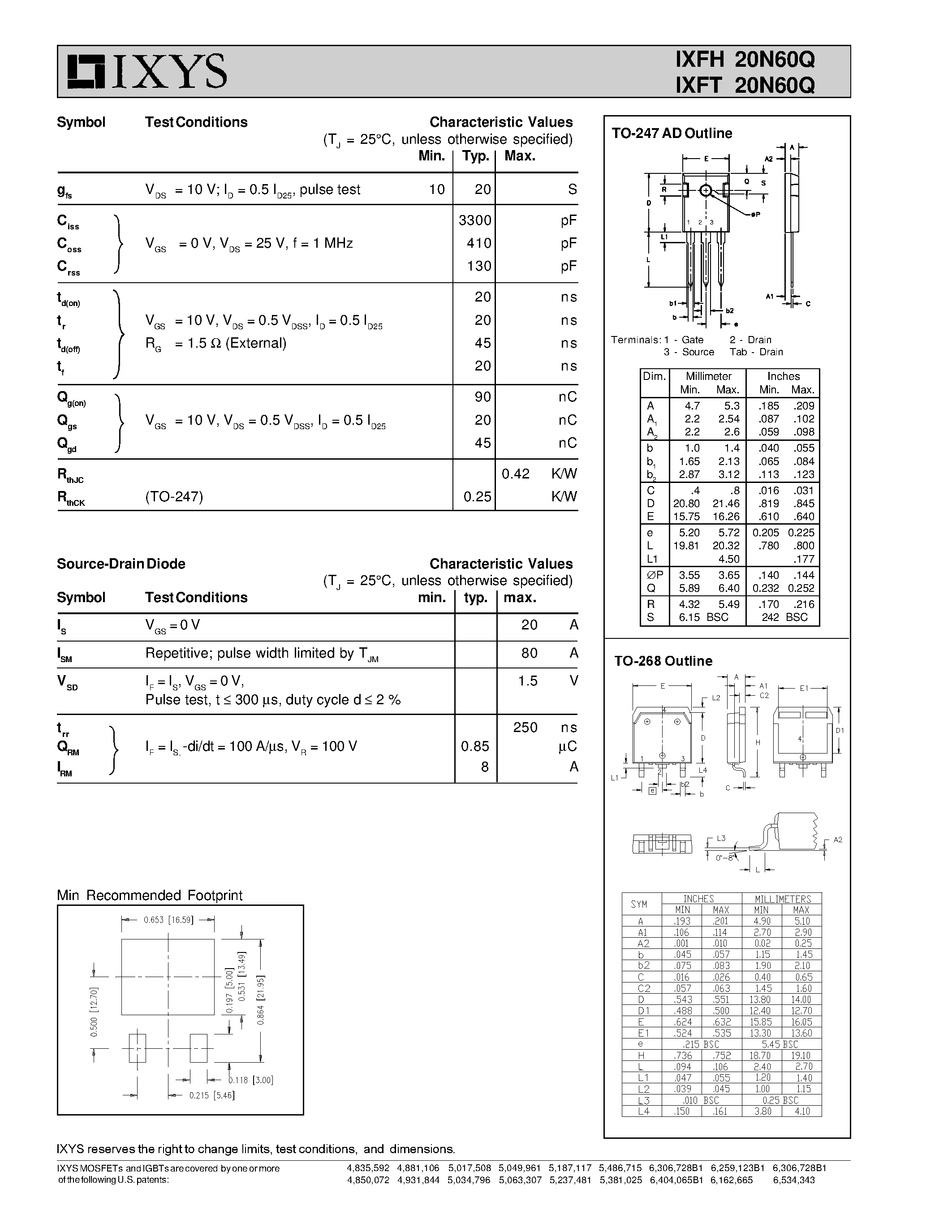Даташит IXFH20N60Q - HiPerFET Power MOSFETs Q-Class страница 2