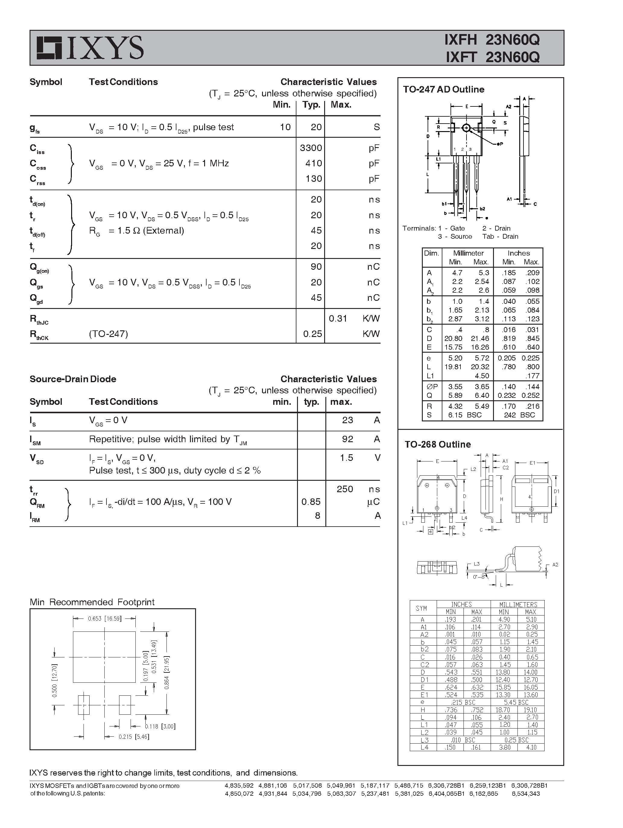 Даташит IXFT23N60Q - HiPerFET Power MOSFETs Q-Class страница 2