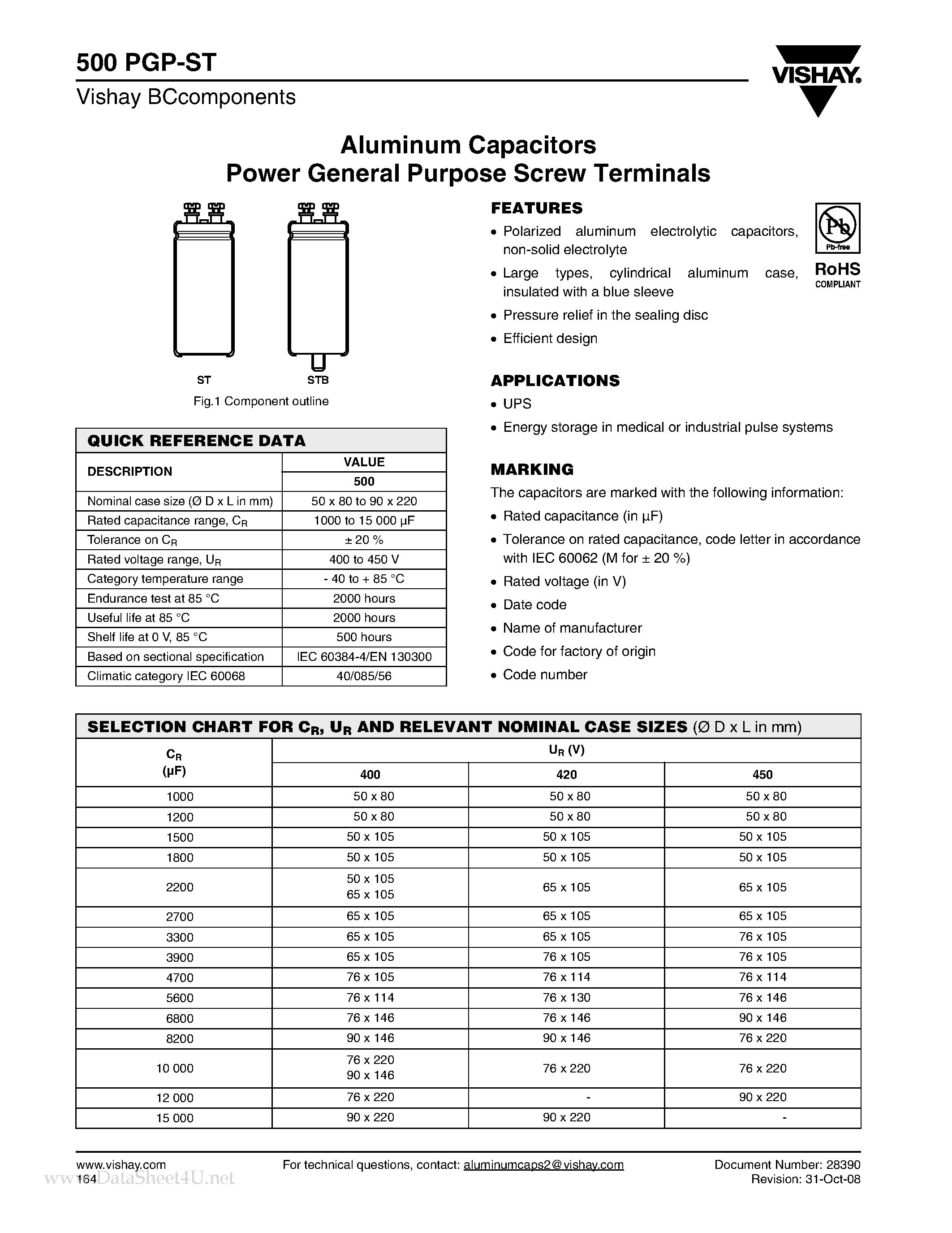 Datasheet MAL250076562E3 - Aluminum Capacitors Power General Purpose Screw Terminals page 1