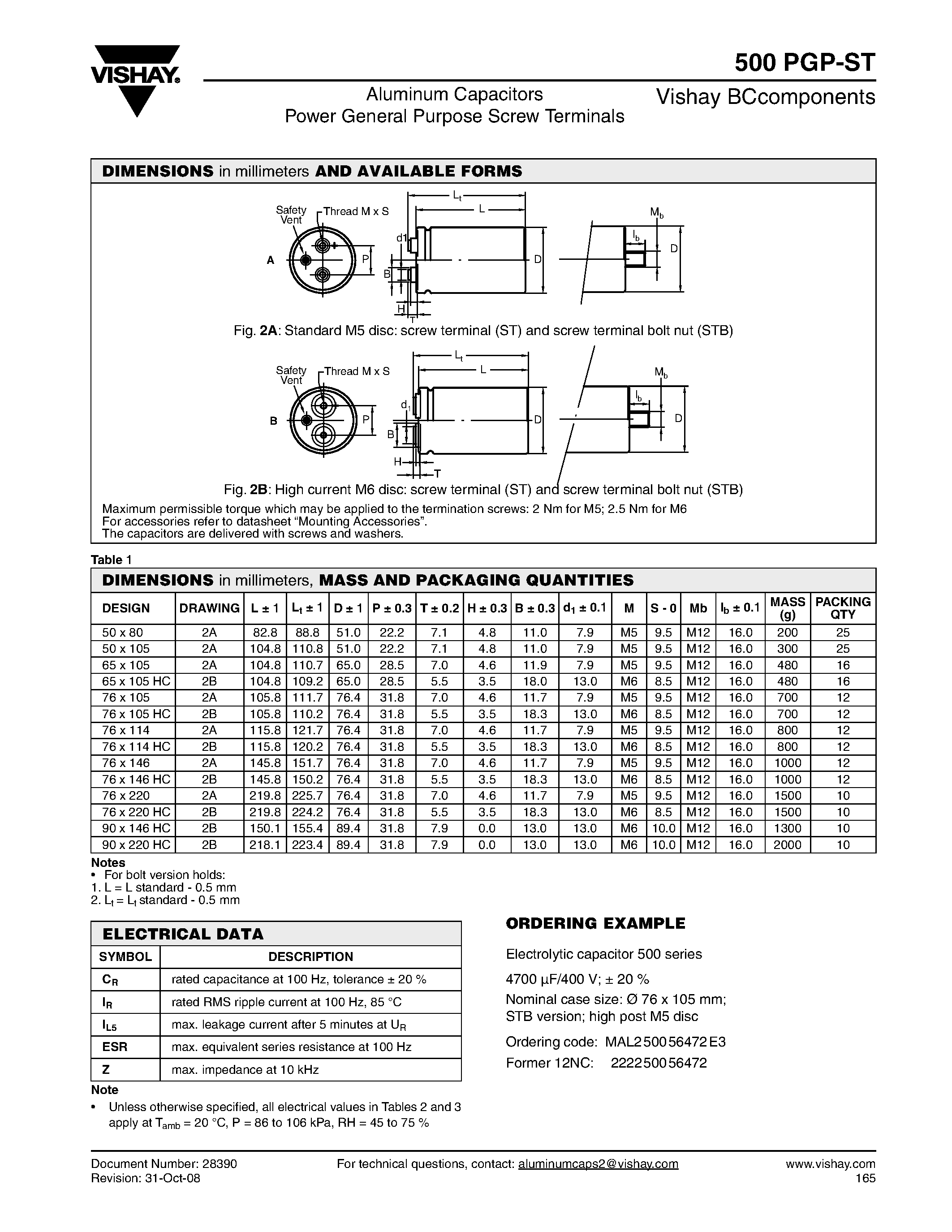 Datasheet MAL250076562E3 - Aluminum Capacitors Power General Purpose Screw Terminals page 2