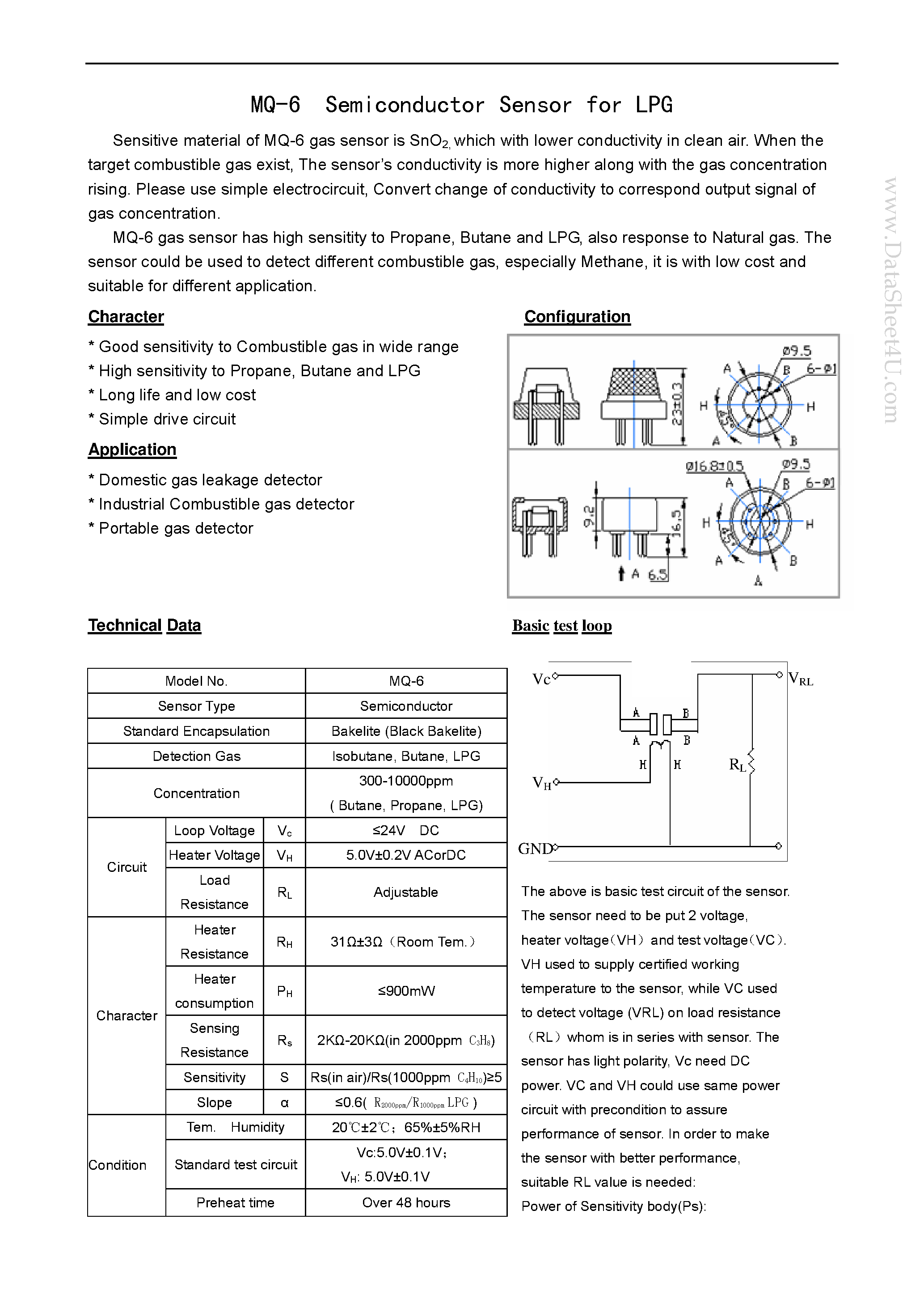 Datasheet MQ6 page 1 Datasheet MQ6 - Semiconductor Sensor for LPG page 1