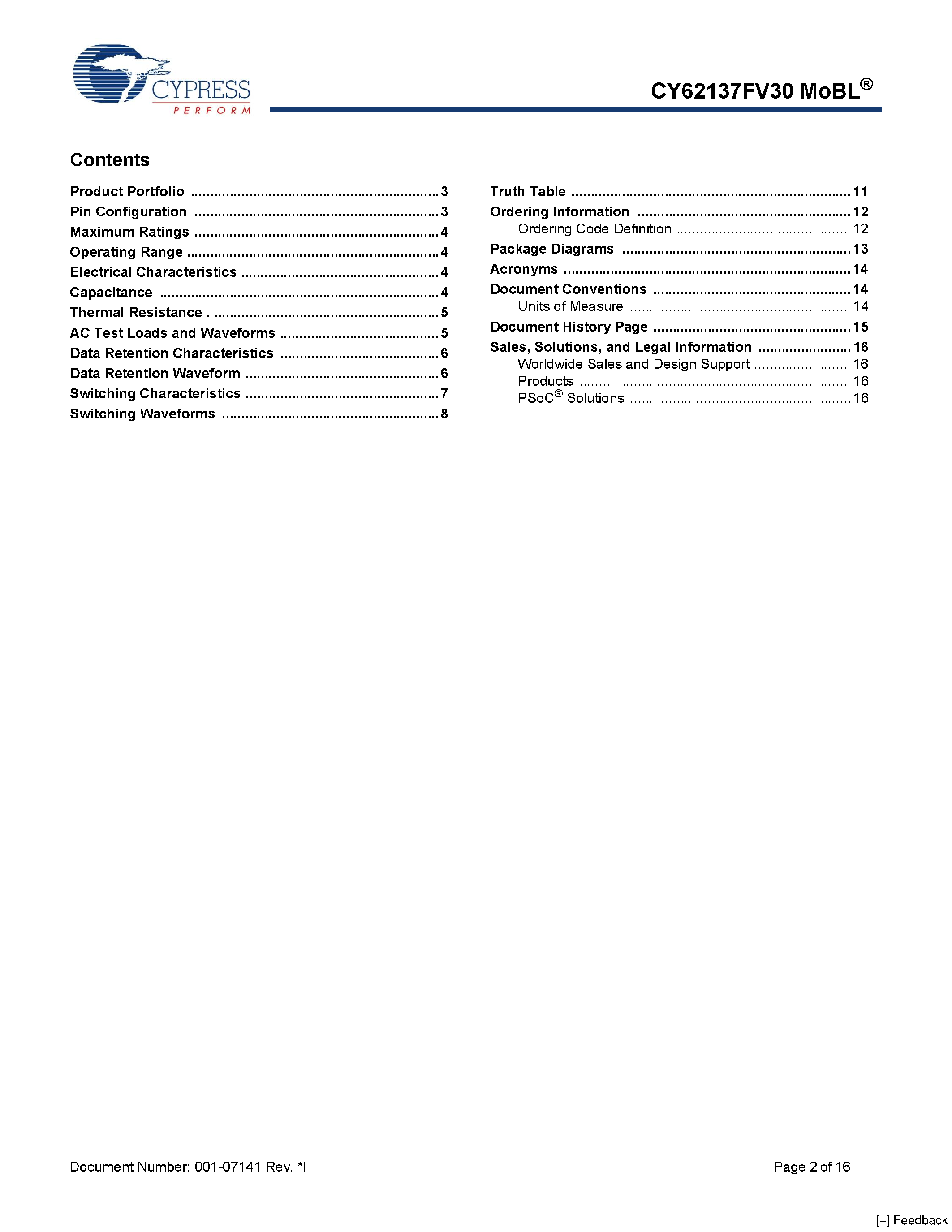 Даташит CY62137FV30 - 2-Mbit (128K x 16) Static RAM страница 2
