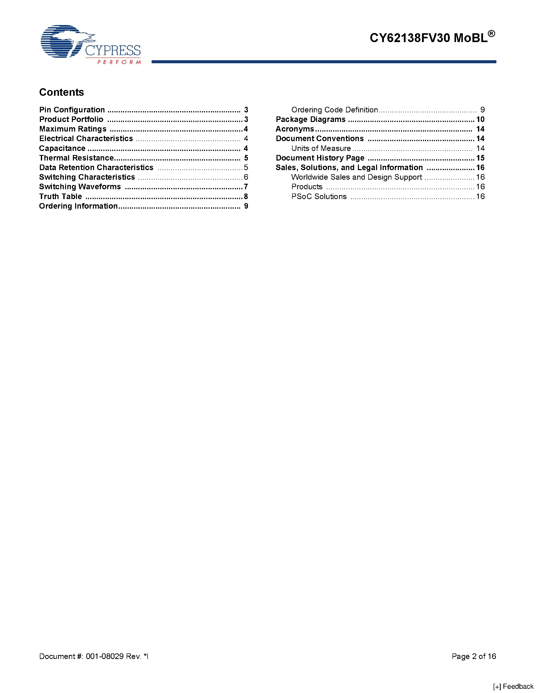 Даташит CY62138FV30 - 2-Mbit (256K x 8) Static RAM страница 2