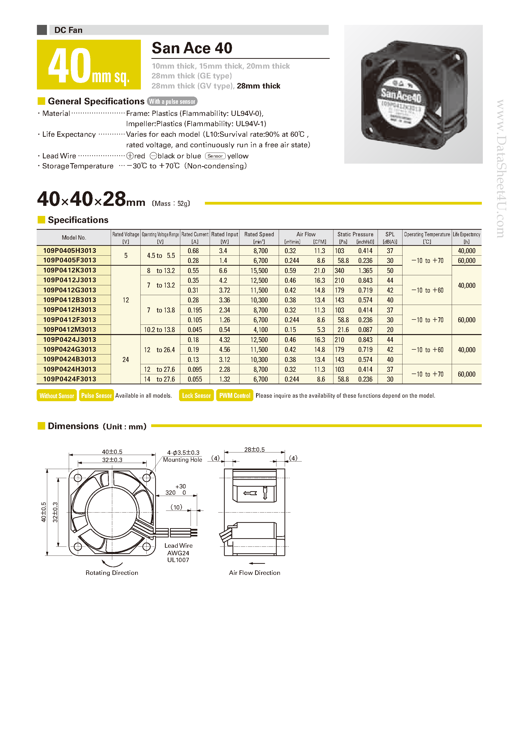 Datasheet 109P0405F3013 - DC Fan page 1
