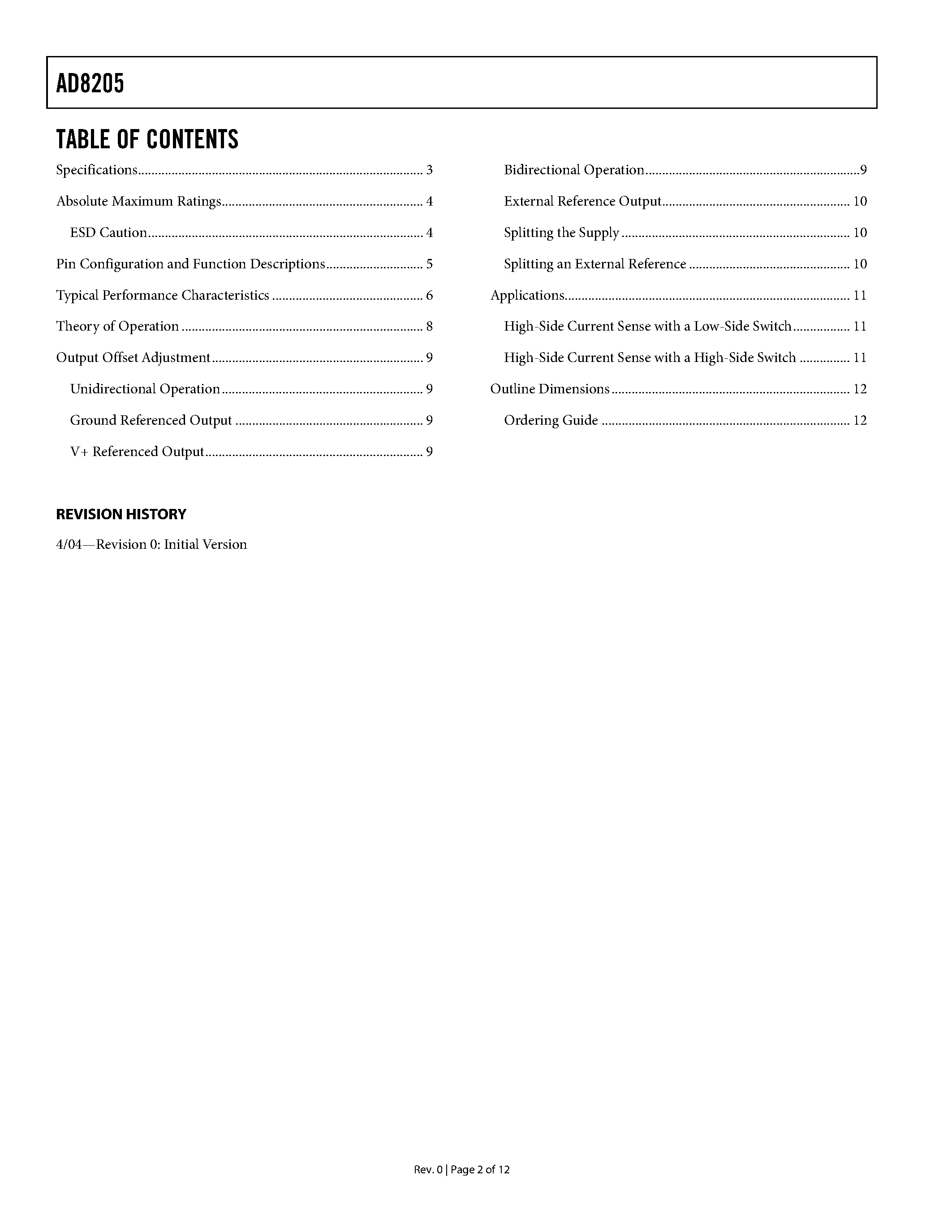 Datasheet AD8205 - Single-Supply 42 V System Difference Amplifier page 2