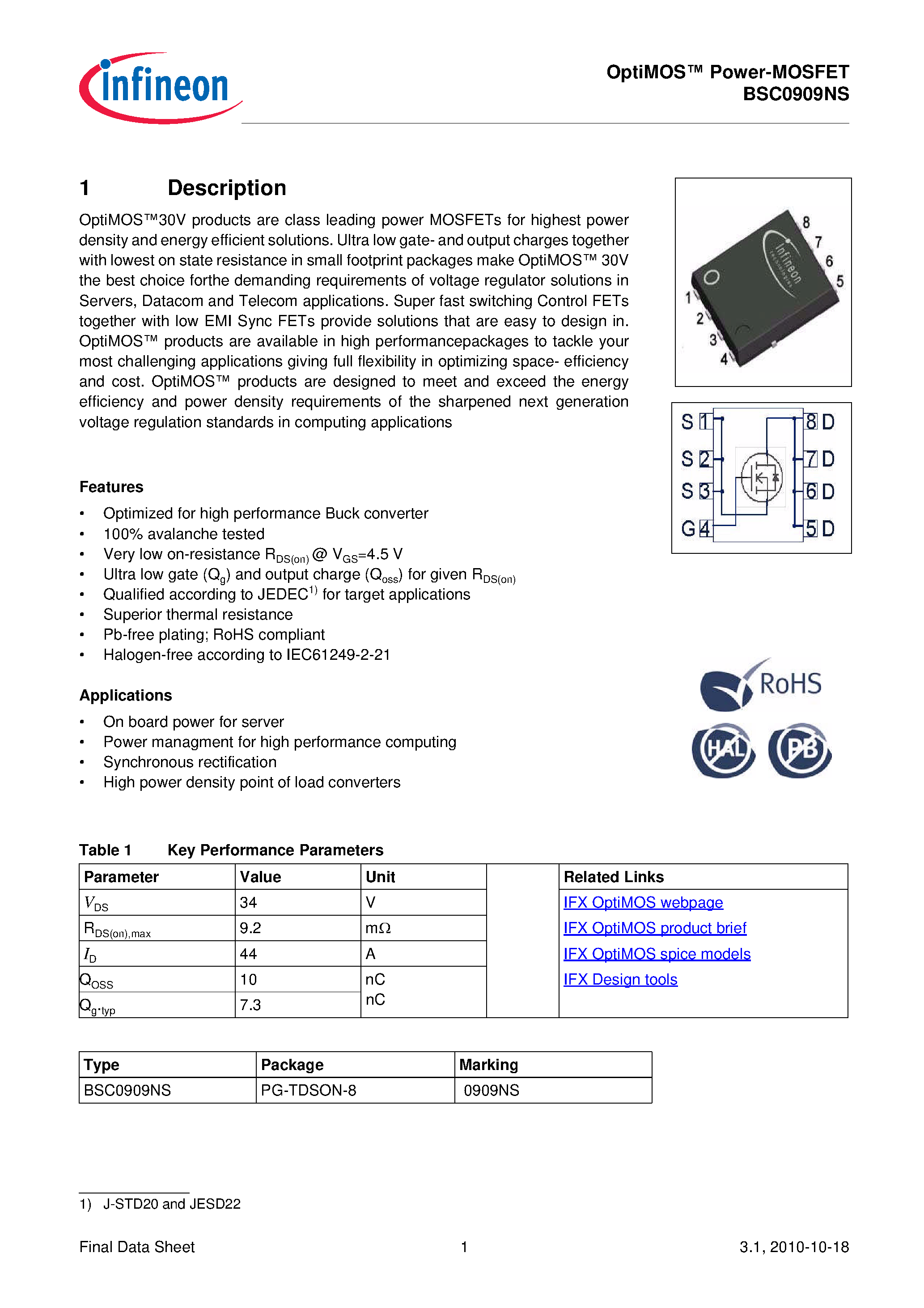 Datasheet BSC0909NS - N-Channel Power MOSFET page 2